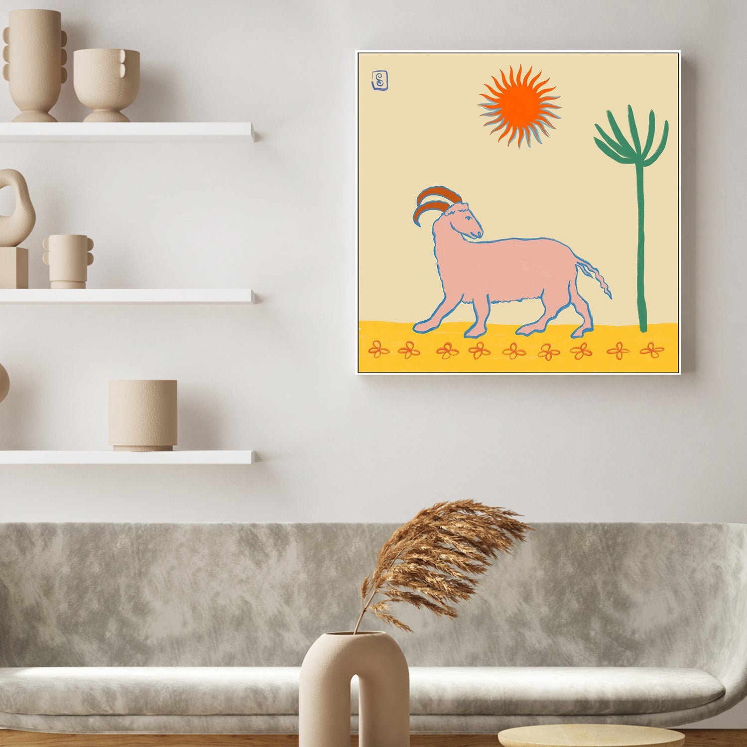 wall-art-print-canvas-poster-framed-Stylized Pink Goat-2