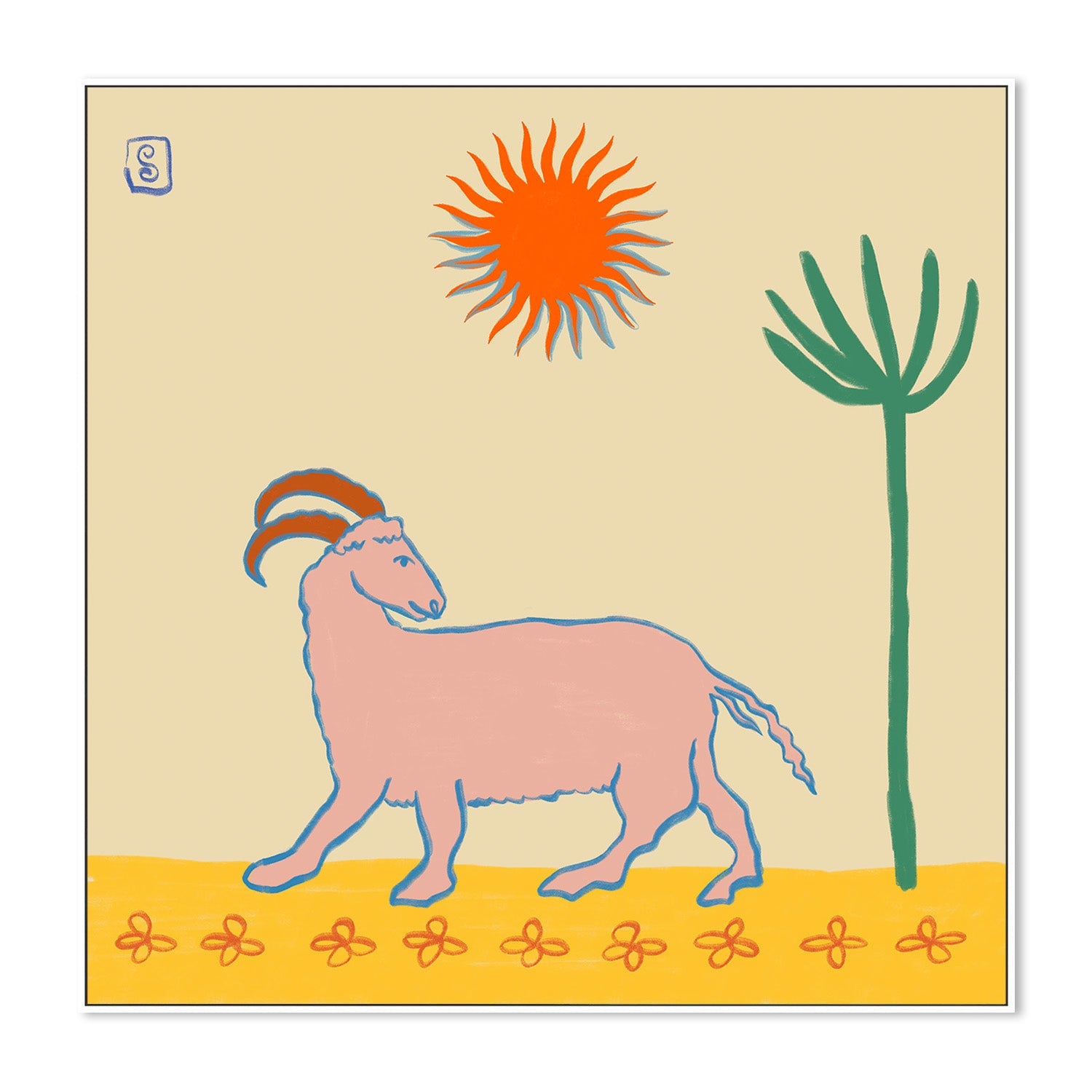 wall-art-print-canvas-poster-framed-Stylized Pink Goat-5