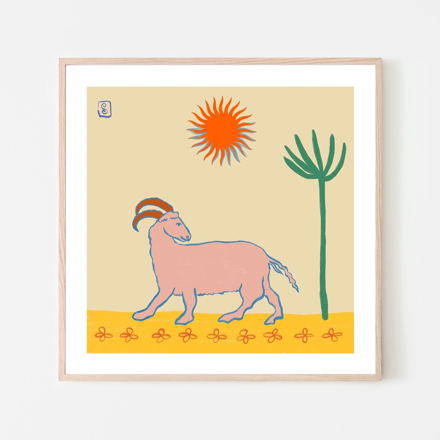 wall-art-print-canvas-poster-framed-Stylized Pink Goat-6