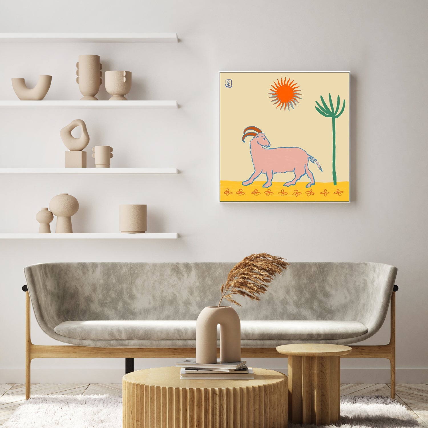 wall-art-print-canvas-poster-framed-Stylized Pink Goat-7