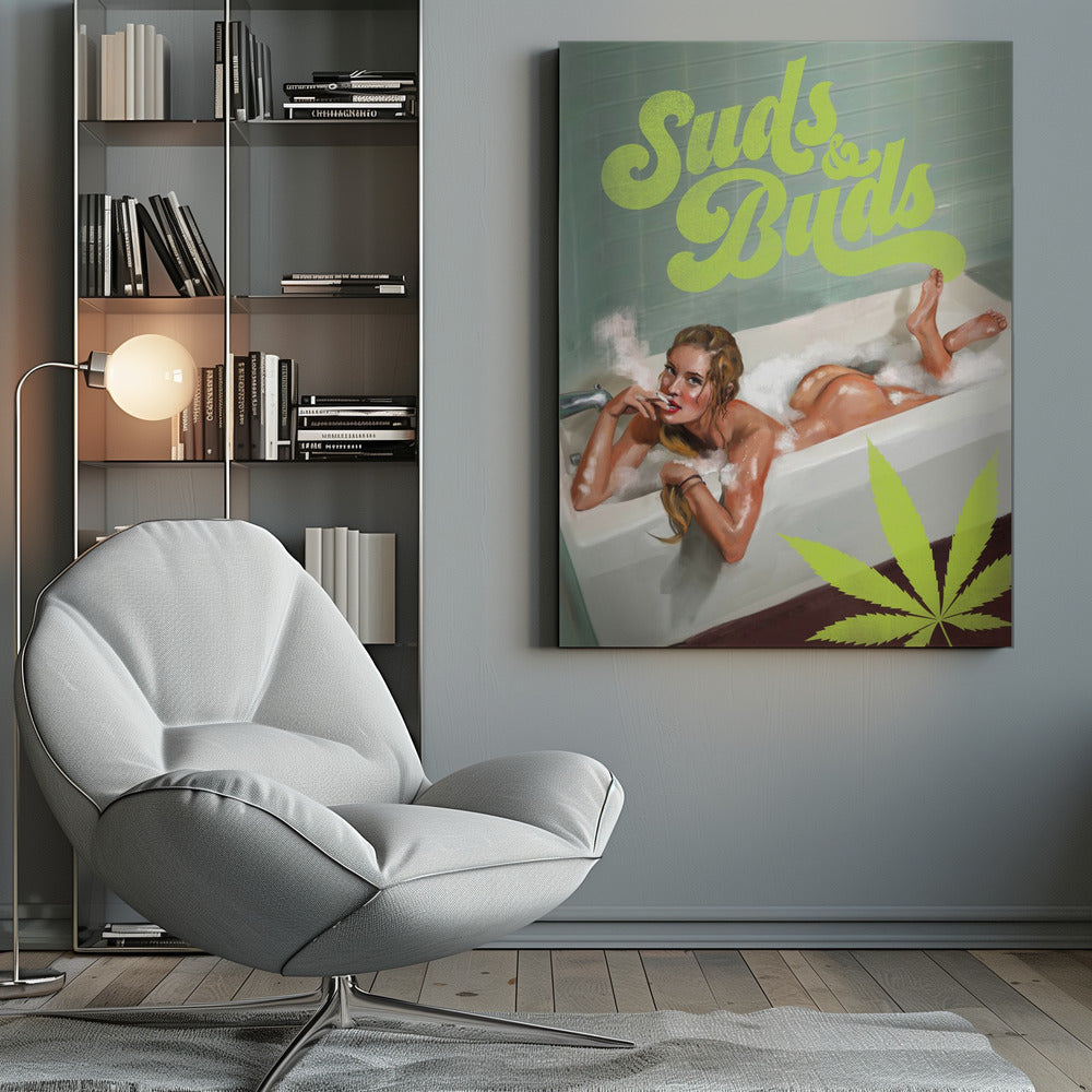 wall-art-print-canvas-poster-framed-Suds Buds Sexy Girl Smoking Cannabis Joint In Bath , By Brett Gramse-9