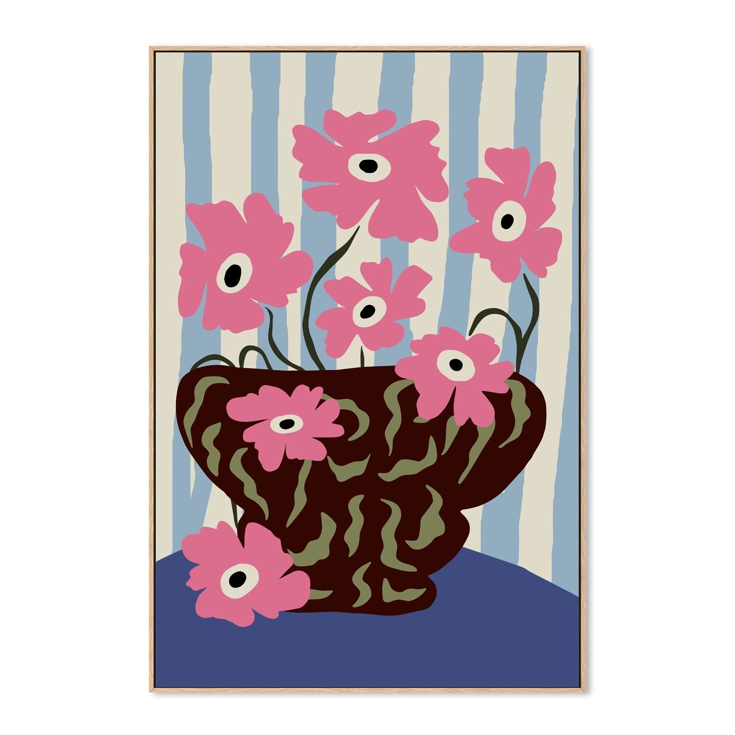 wall-art-print-canvas-poster-framed-Summer Stripe and Pink flowers-4