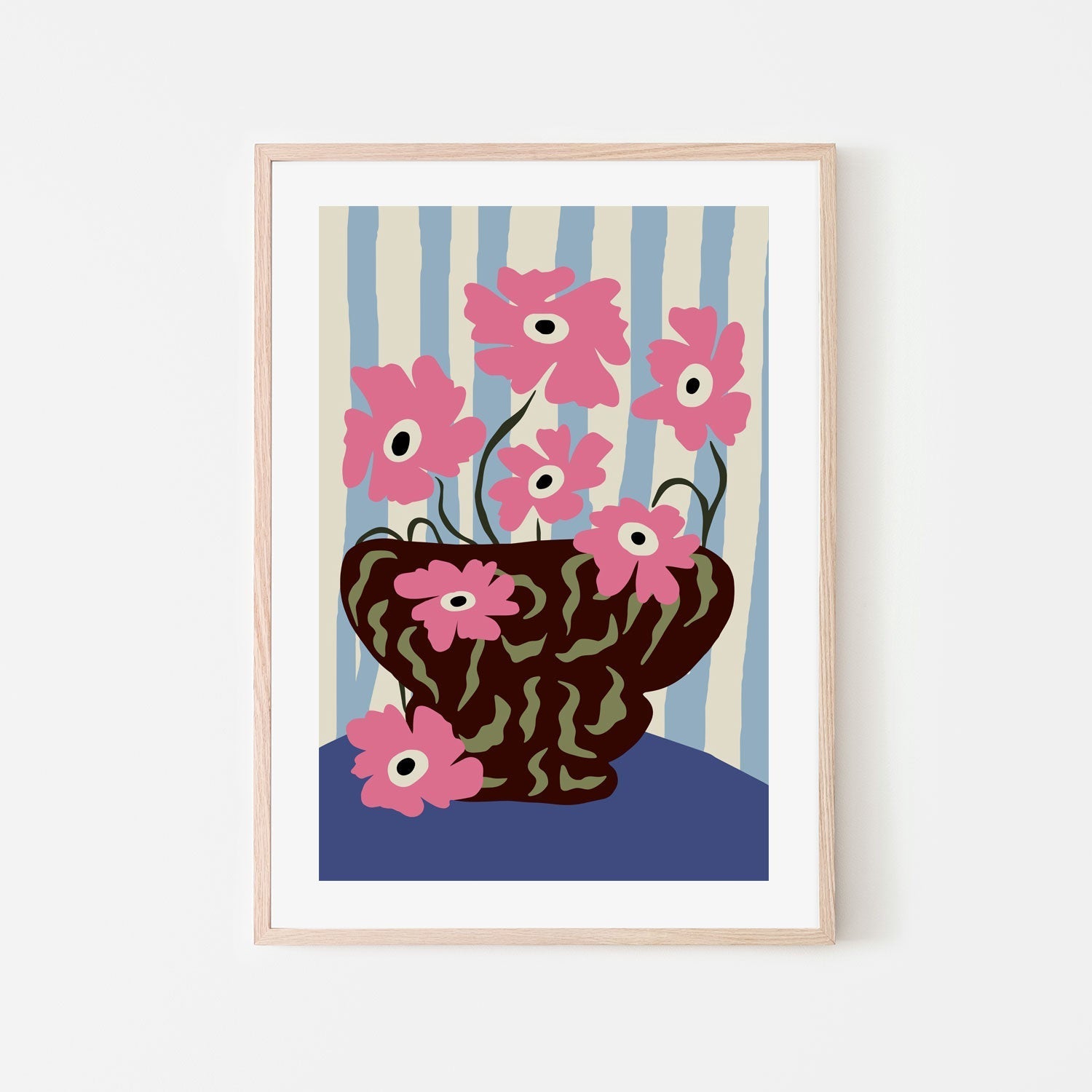 wall-art-print-canvas-poster-framed-Summer Stripe and Pink flowers-6