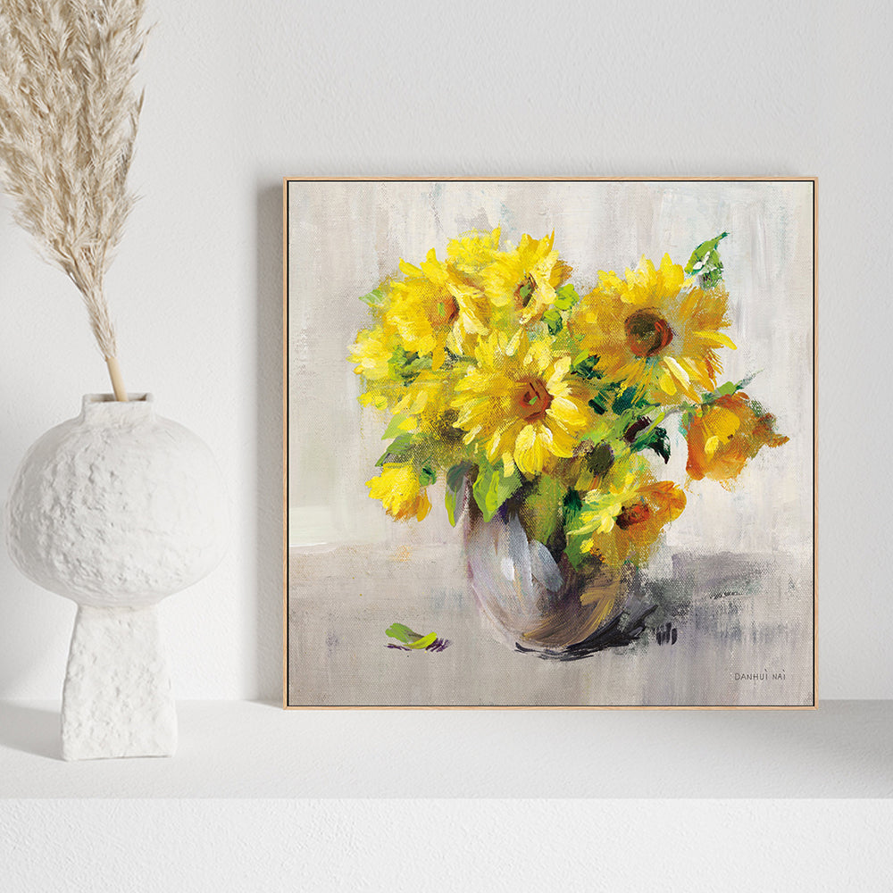 wall-art-print-canvas-poster-framed-Sunflower Still Life on Gray, Style A-by-Danhui Nai-Gioia Wall Art