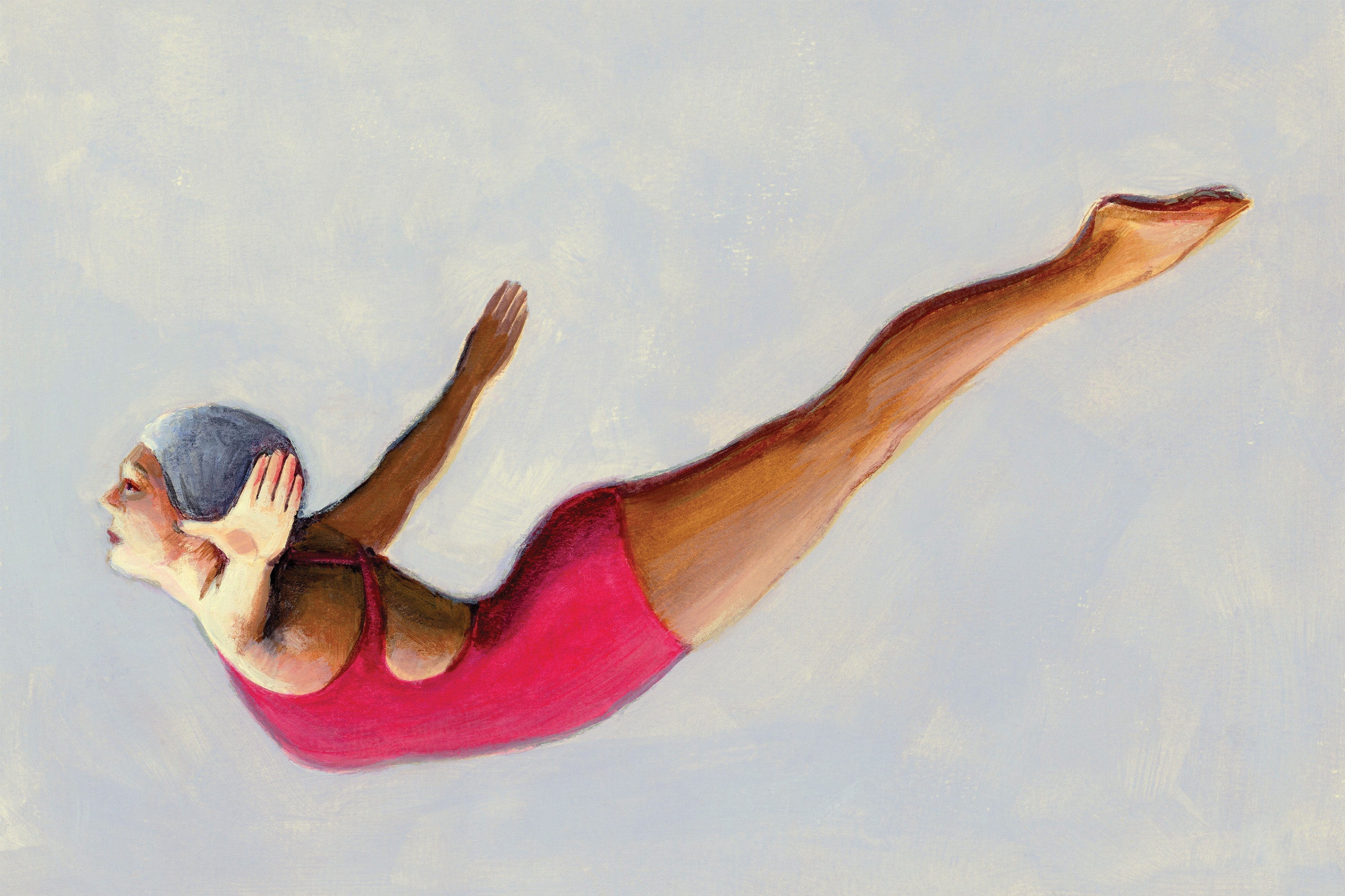 wall-art-print-canvas-poster-framed-Swan Dive in Red Swimsuit-1
