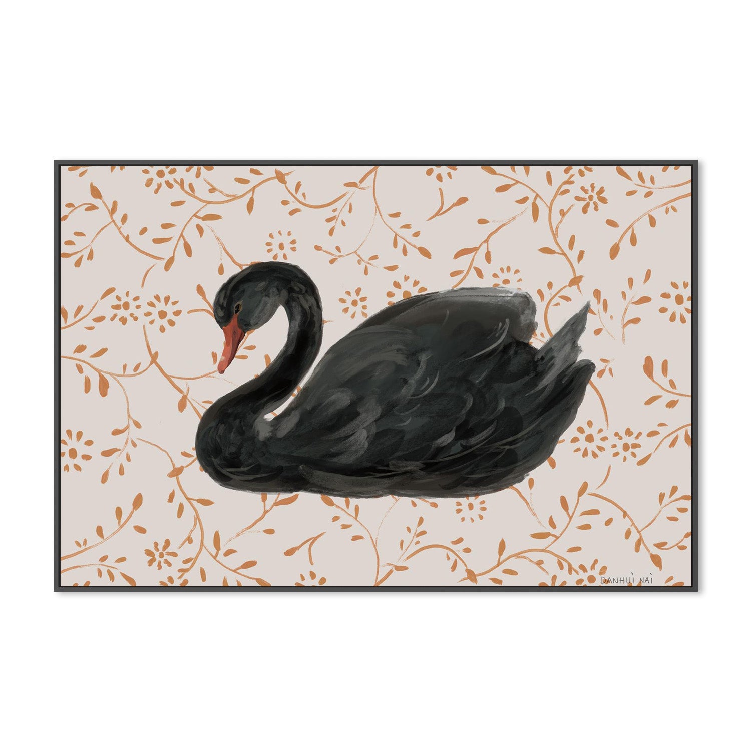 wall-art-print-canvas-poster-framed-Swan Pair Black-3