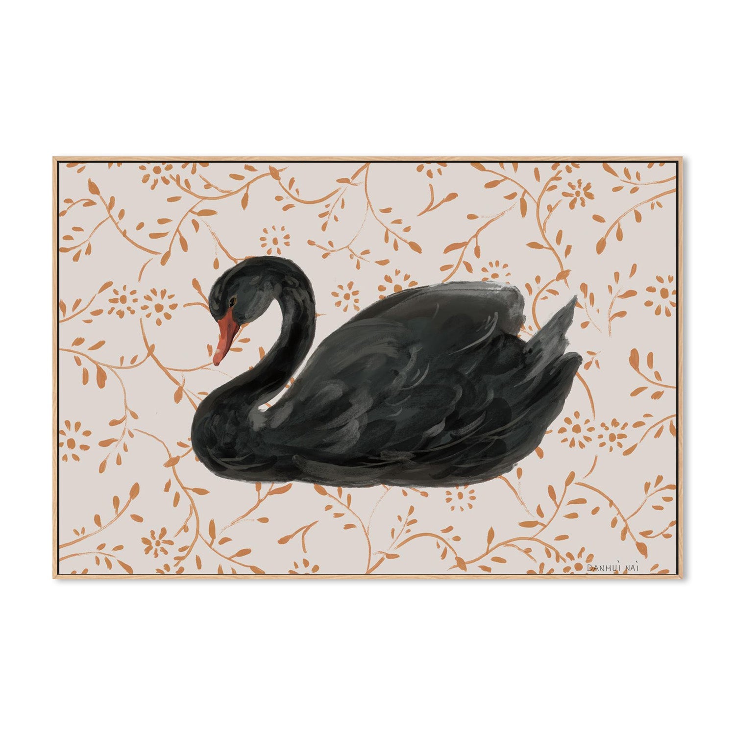 wall-art-print-canvas-poster-framed-Swan Pair Black-4