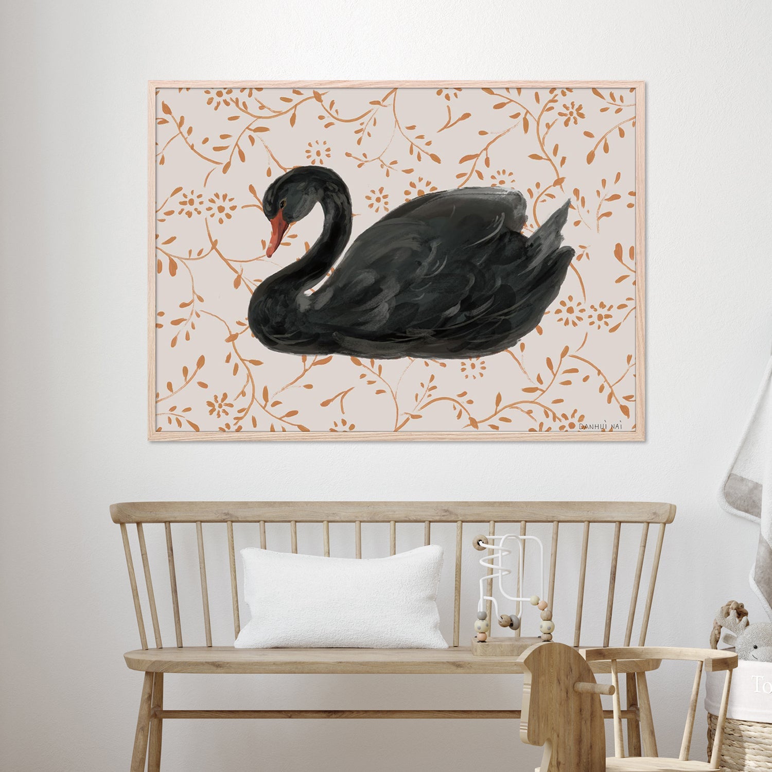 wall-art-print-canvas-poster-framed-Swan Pair Black-7