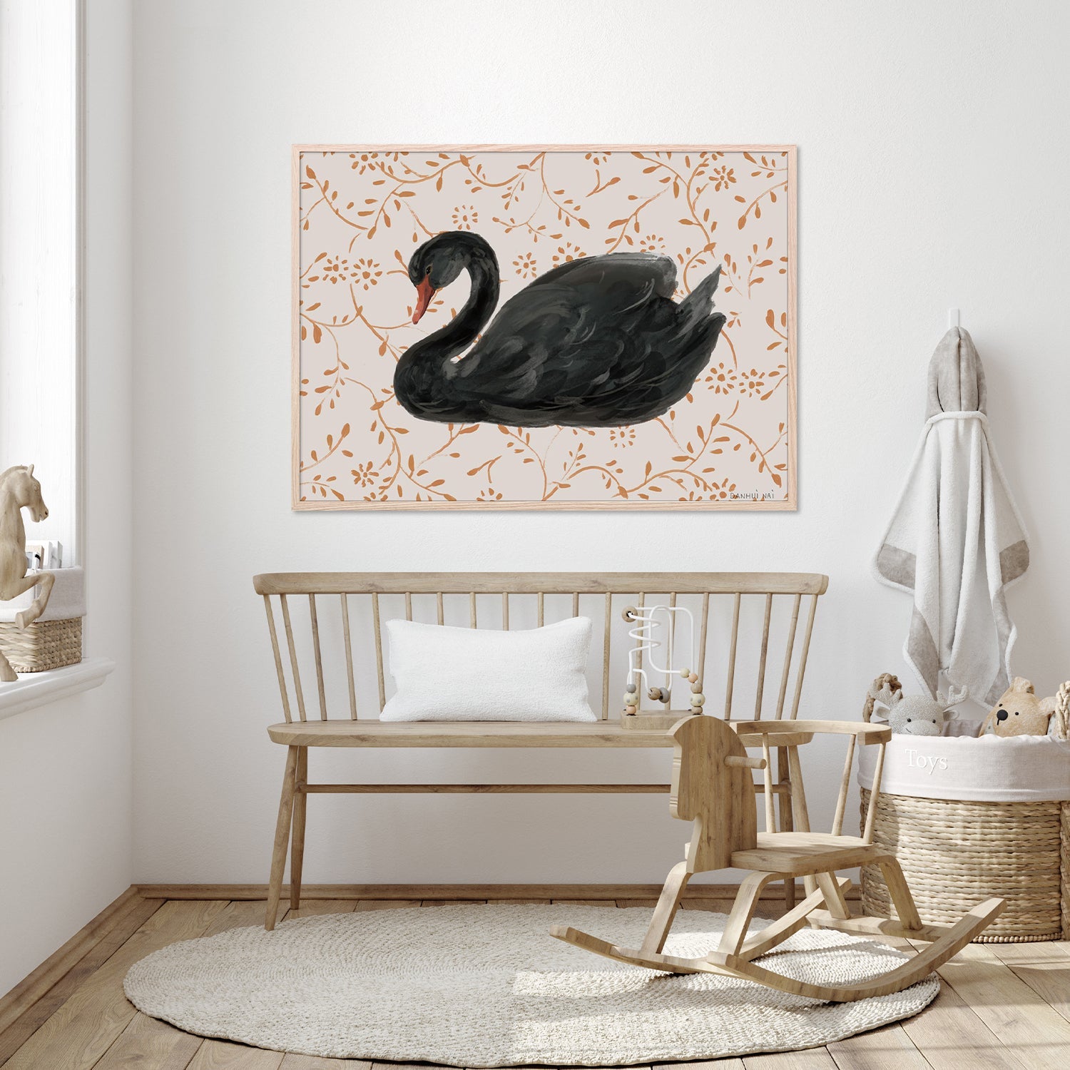 wall-art-print-canvas-poster-framed-Swan Pair Black-8