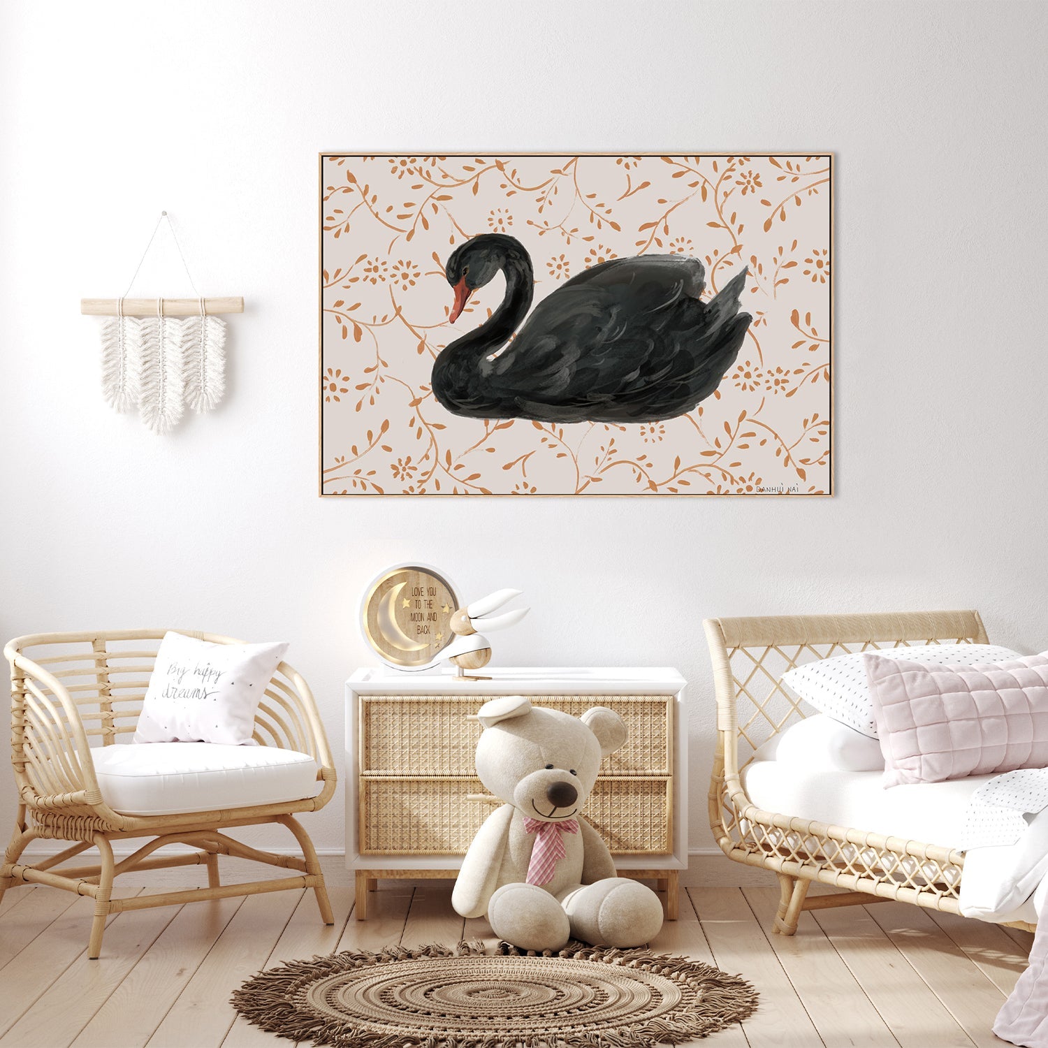 wall-art-print-canvas-poster-framed-Swan Pair Black-9