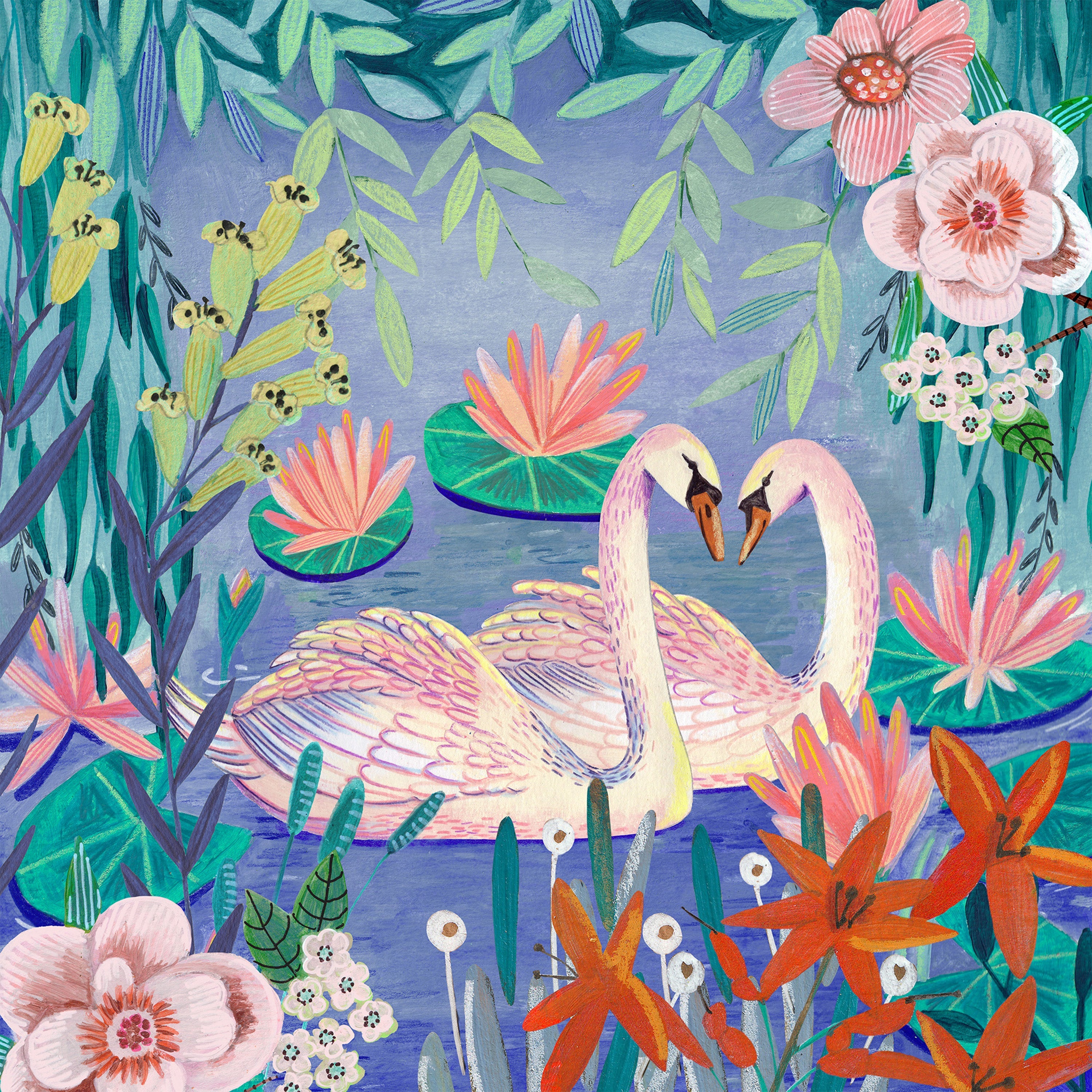 wall-art-print-canvas-poster-framed-Swans swimming in the pound-1