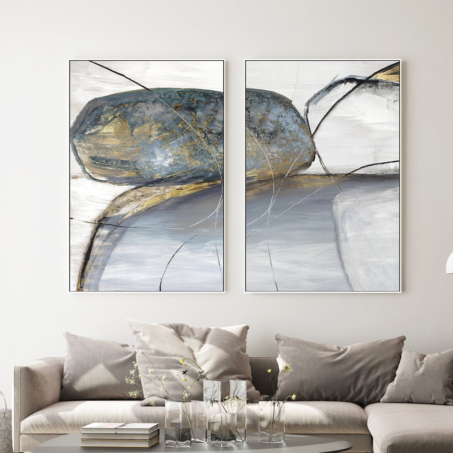 wall-art-print-canvas-poster-framed-Teal Stones, Style A & B, Set Of 2 , By Tom Reeves-2