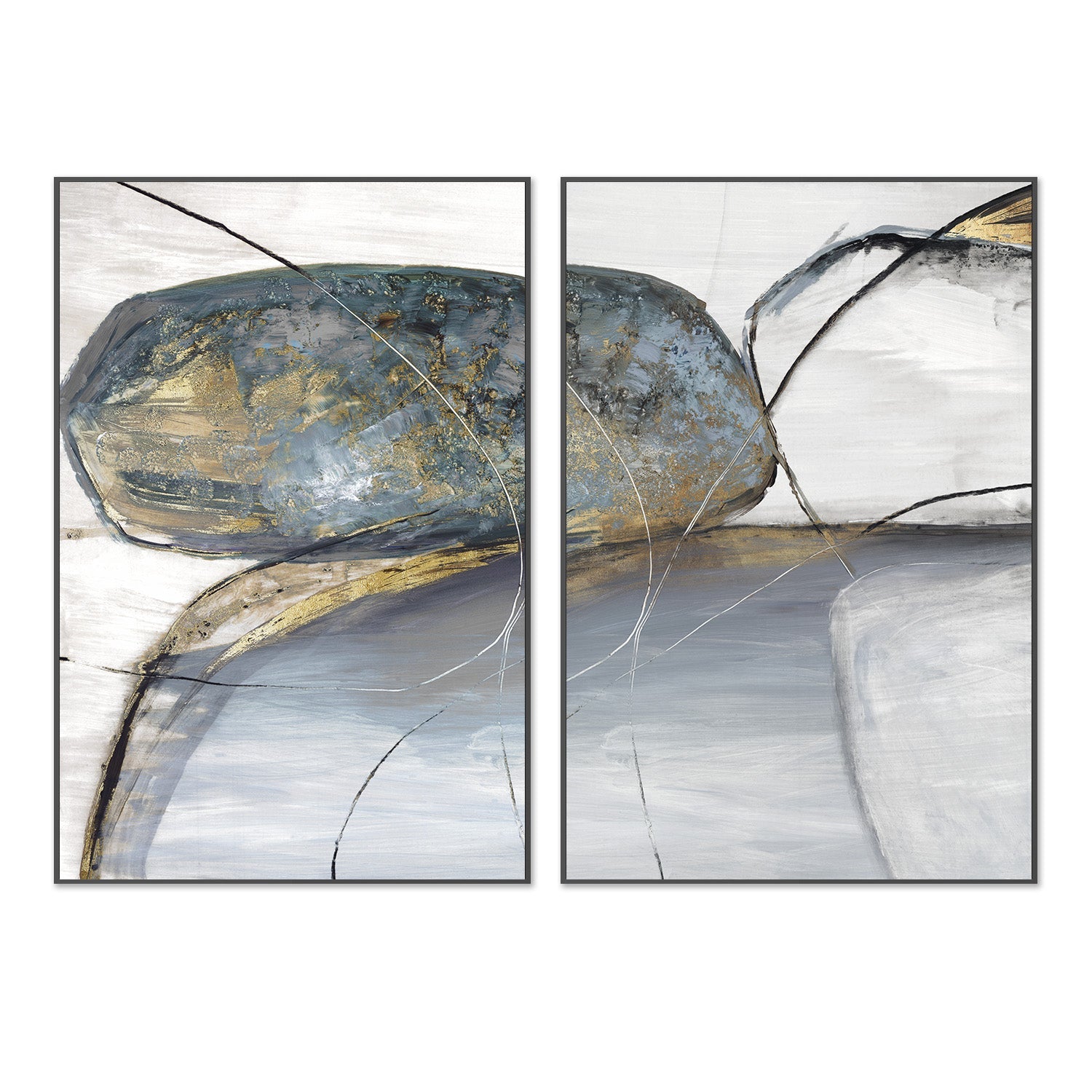 wall-art-print-canvas-poster-framed-Teal Stones, Style A & B, Set Of 2 , By Tom Reeves-3