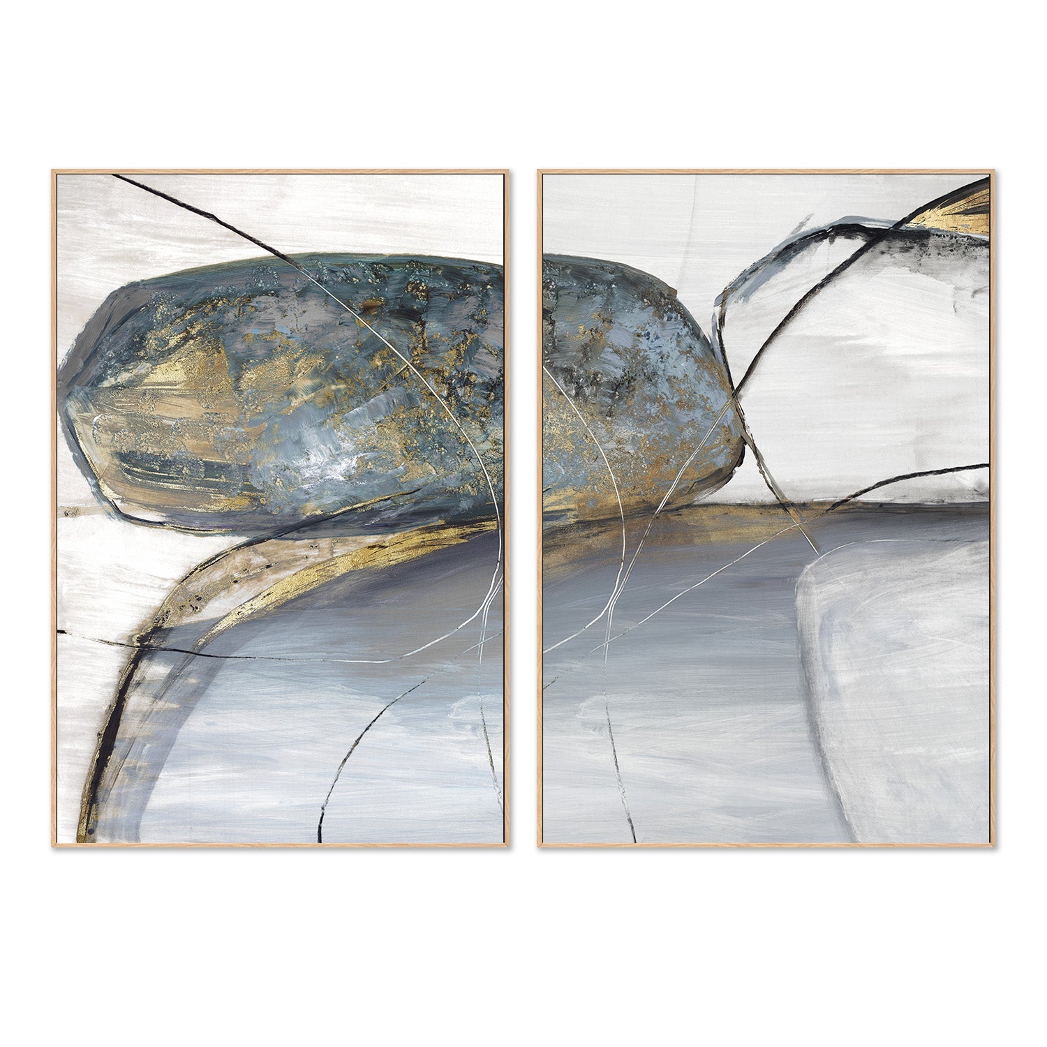 wall-art-print-canvas-poster-framed-Teal Stones, Style A & B, Set Of 2 , By Tom Reeves-4