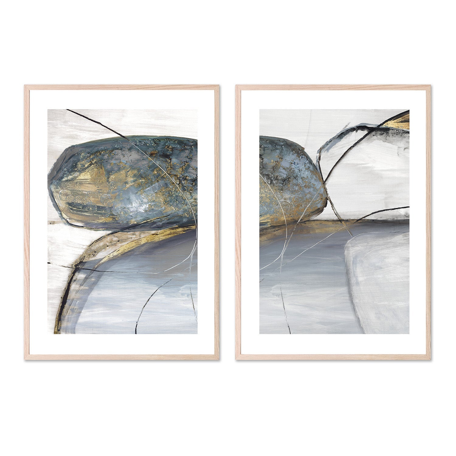 wall-art-print-canvas-poster-framed-Teal Stones, Style A & B, Set Of 2 , By Tom Reeves-6