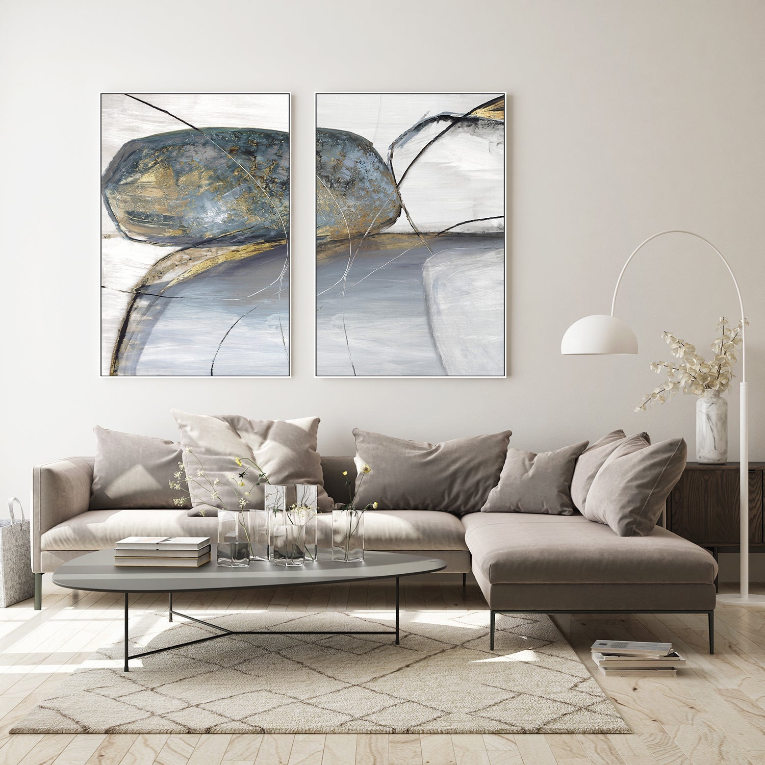 wall-art-print-canvas-poster-framed-Teal Stones, Style A & B, Set Of 2 , By Tom Reeves-7