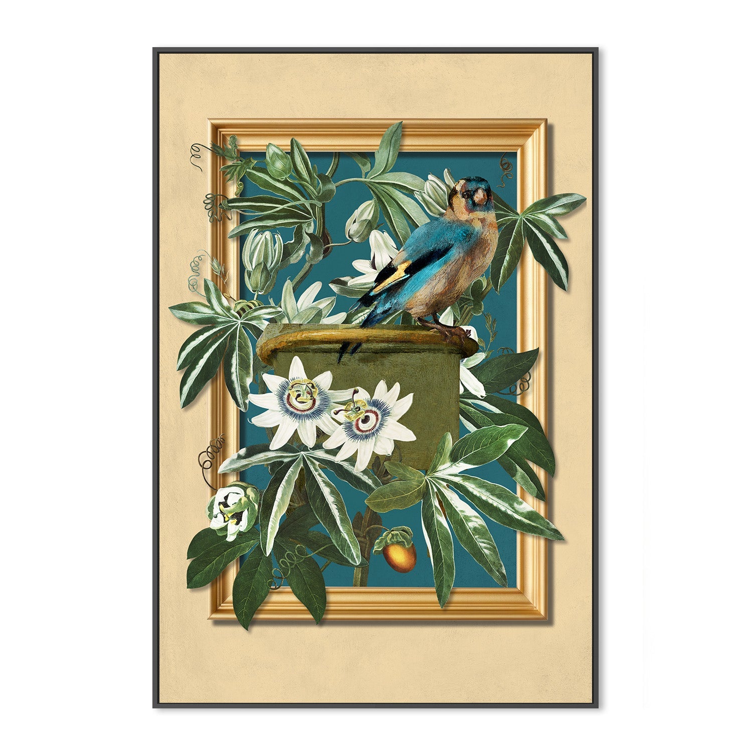 wall-art-print-canvas-poster-framed-The Goldfinch and the Passion Flowers-3
