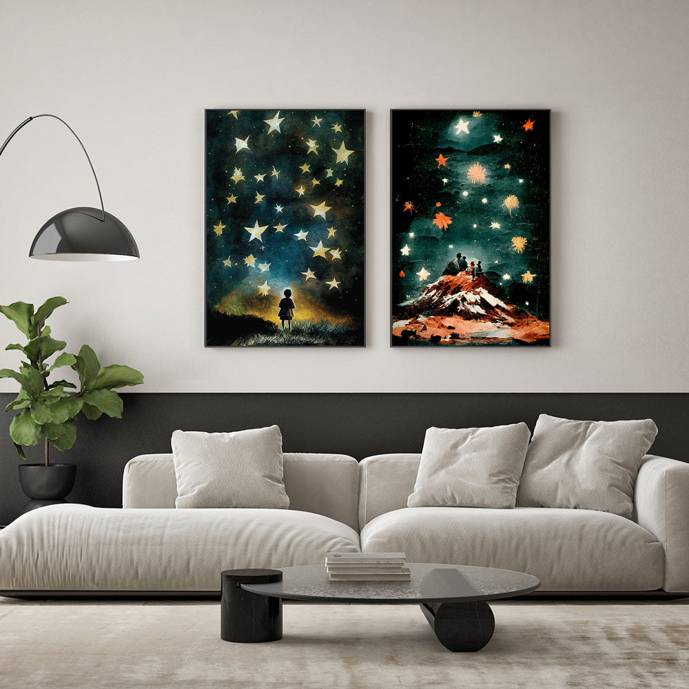 wall-art-print-canvas-poster-framed-The Night Stars, Set Of 2 , By Treechild-GIOIA-WALL-ART