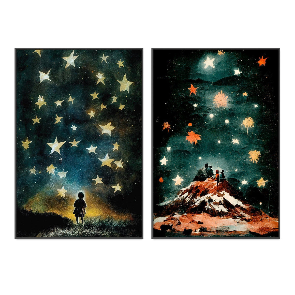 wall-art-print-canvas-poster-framed-The Night Stars, Set Of 2 , By Treechild-GIOIA-WALL-ART
