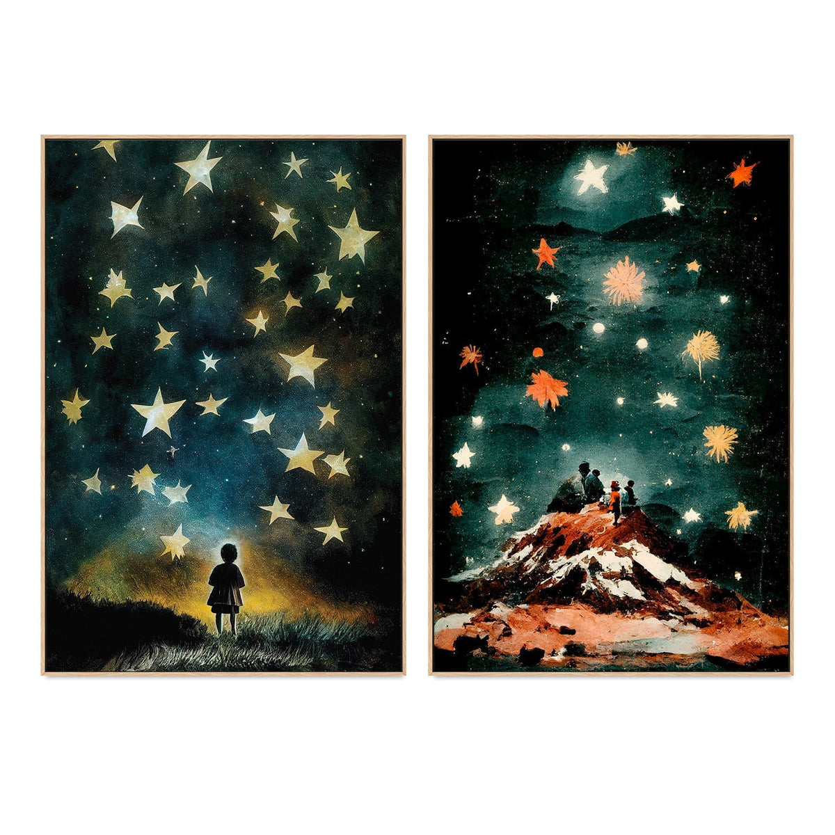 wall-art-print-canvas-poster-framed-The Night Stars, Set Of 2 , By Treechild-GIOIA-WALL-ART