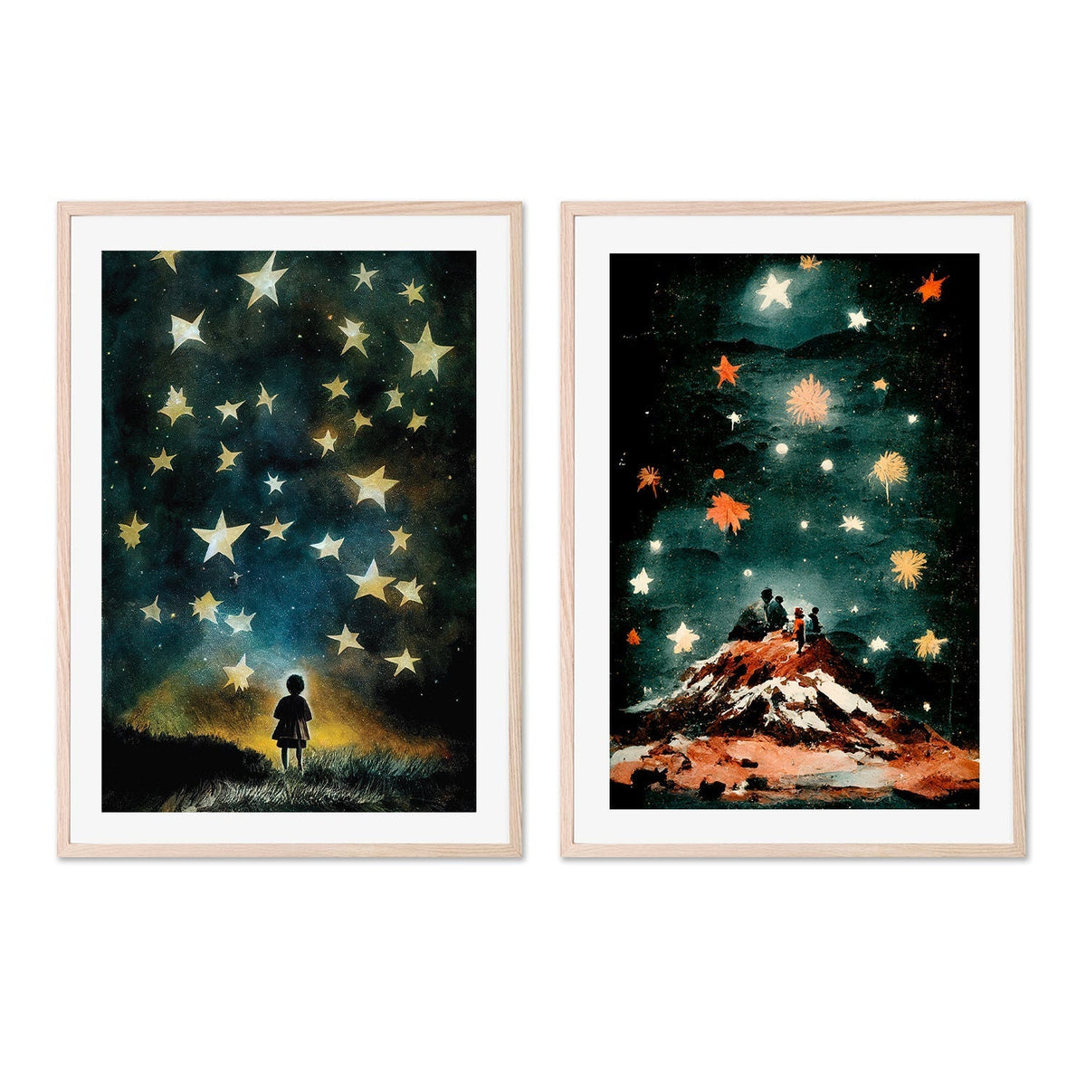 wall-art-print-canvas-poster-framed-The Night Stars, Set Of 2 , By Treechild-GIOIA-WALL-ART