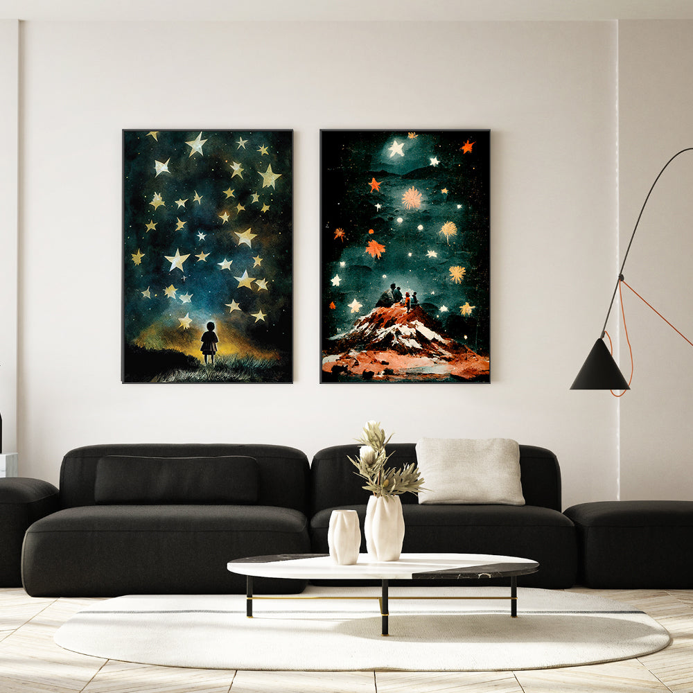 wall-art-print-canvas-poster-framed-The Night Stars, Set Of 2 , By Treechild-GIOIA-WALL-ART