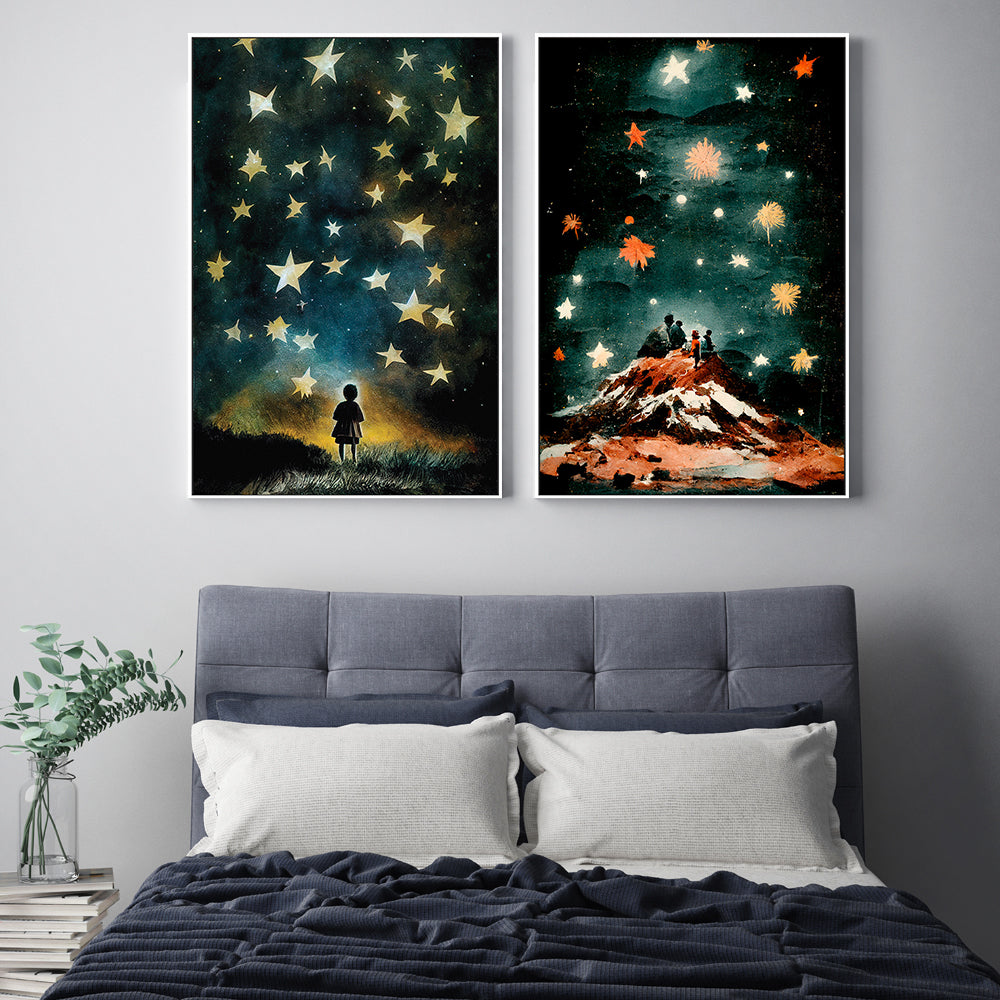 wall-art-print-canvas-poster-framed-The Night Stars, Set Of 2 , By Treechild-GIOIA-WALL-ART
