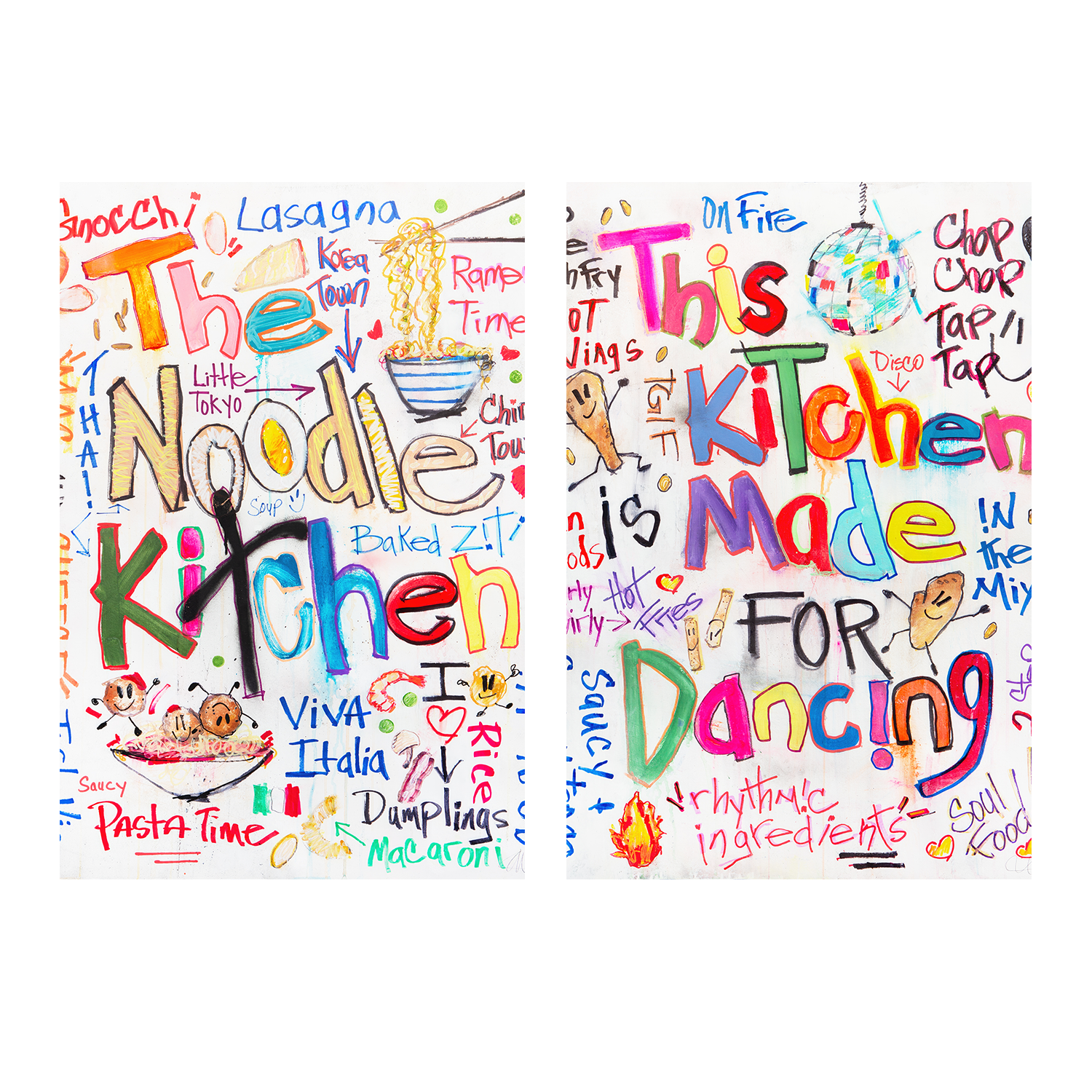 wall-art-print-canvas-poster-framed-The Noodle Kitchen & This Kitchen Is Made For Dancing, Set Of 2 , By Filippoloco-1