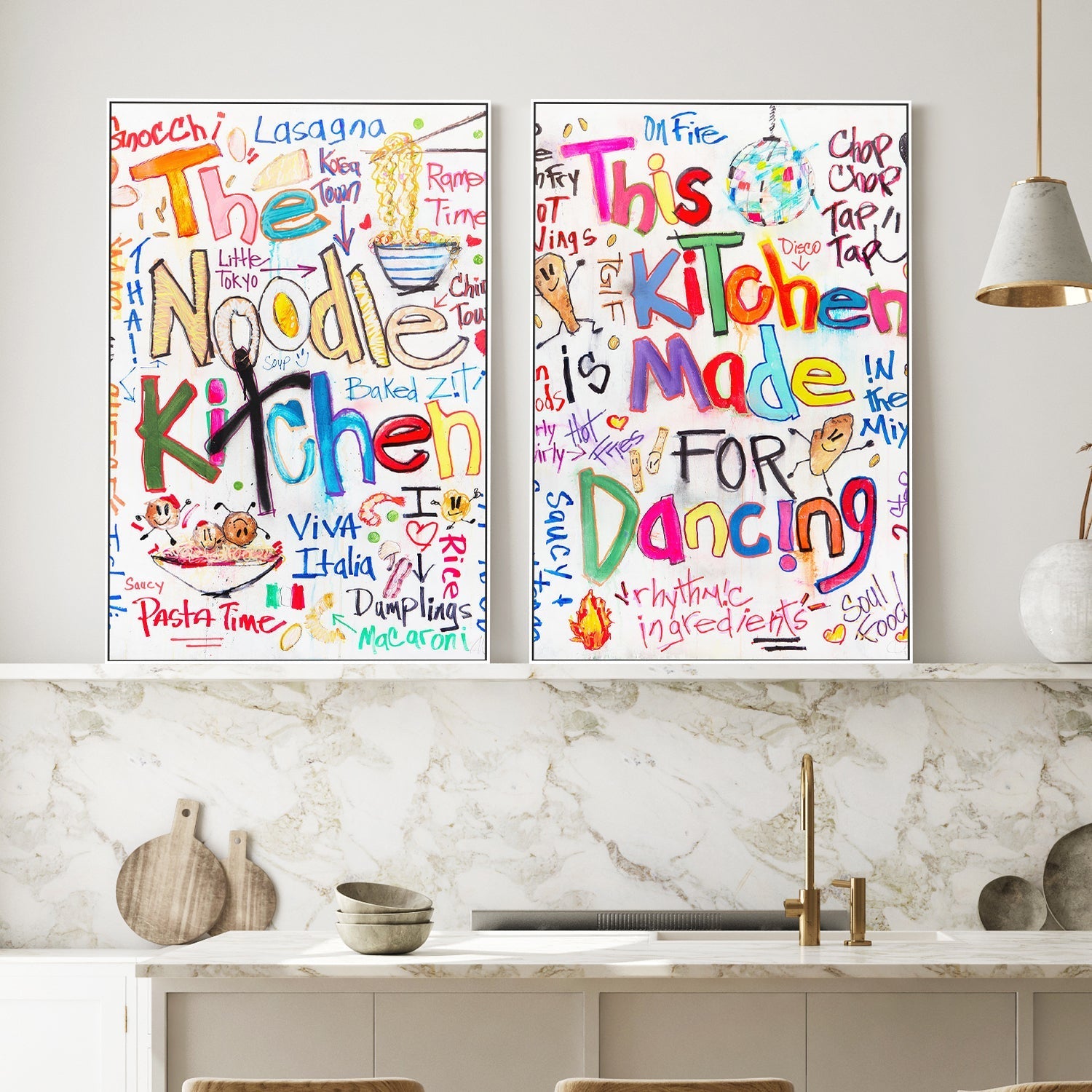 wall-art-print-canvas-poster-framed-The Noodle Kitchen & This Kitchen Is Made For Dancing, Set Of 2 , By Filippoloco-2
