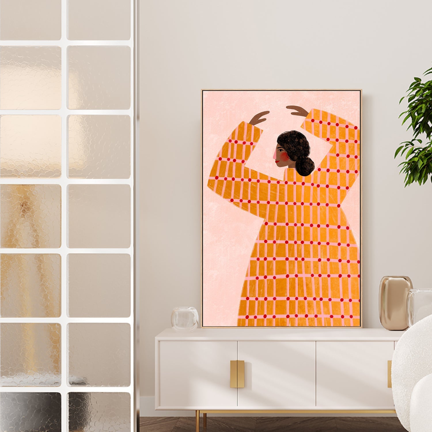 wall-art-print-canvas-poster-framed-The Woman With the Checked Dress-2