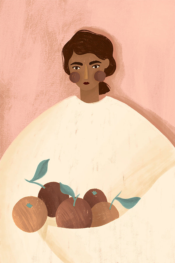 wall-art-print-canvas-poster-framed-The Woman With The oranges, Peach tone-1