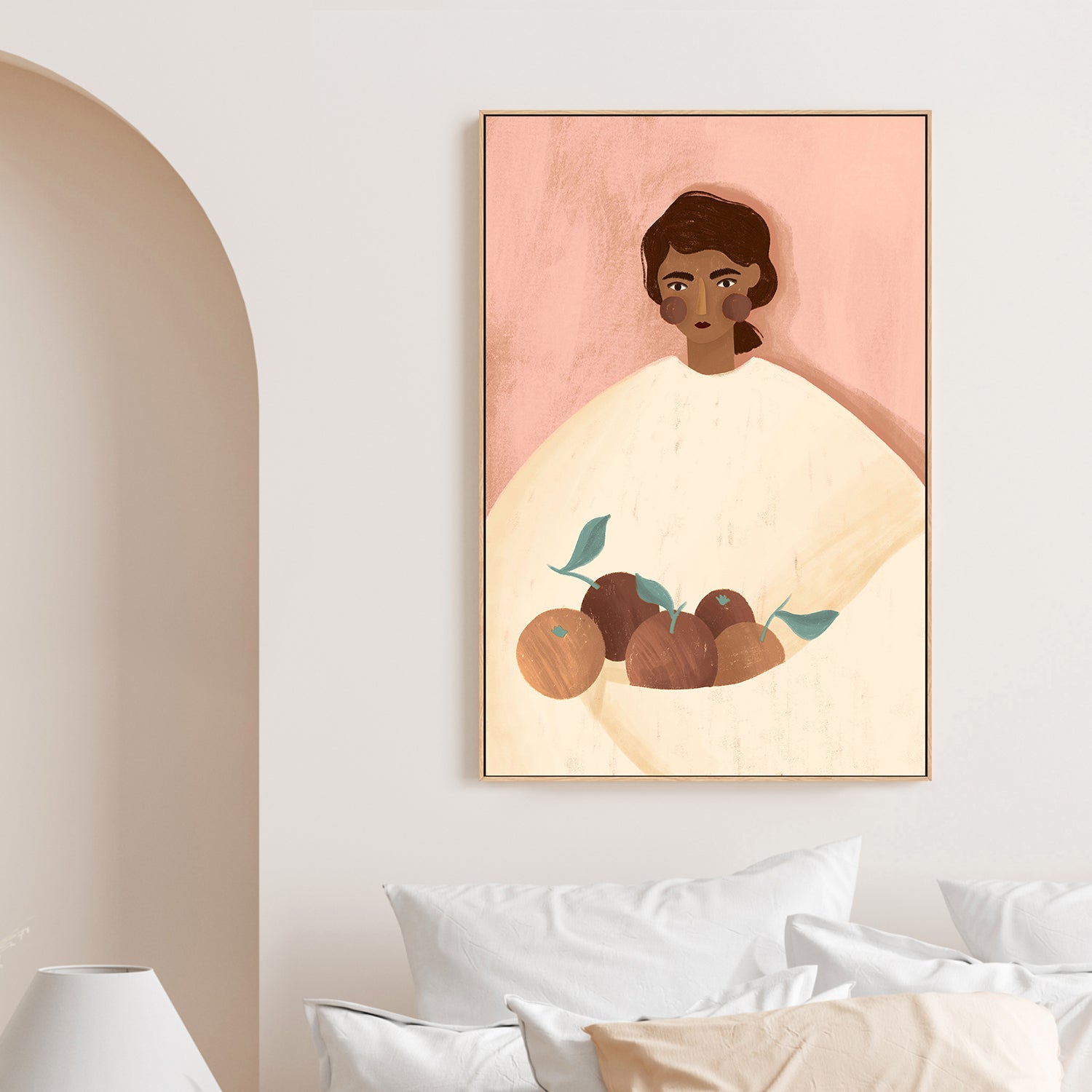 wall-art-print-canvas-poster-framed-The Woman With The oranges, Peach tone-2