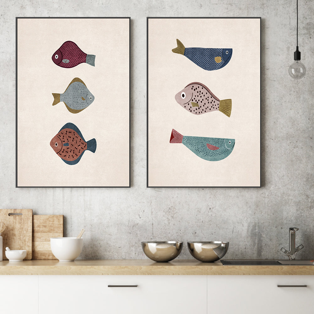 wall-art-print-canvas-poster-framed-Three Fish, Style A & B, Set Of 2 , By Emel Tunaboylu-GIOIA-WALL-ART