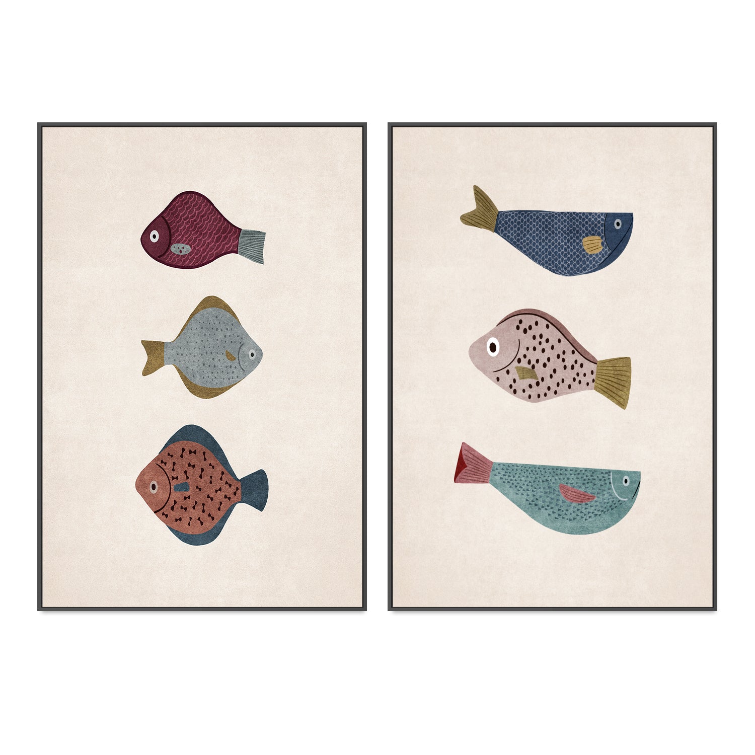 wall-art-print-canvas-poster-framed-Three Fish, Style A & B, Set Of 2 , By Emel Tunaboylu-GIOIA-WALL-ART