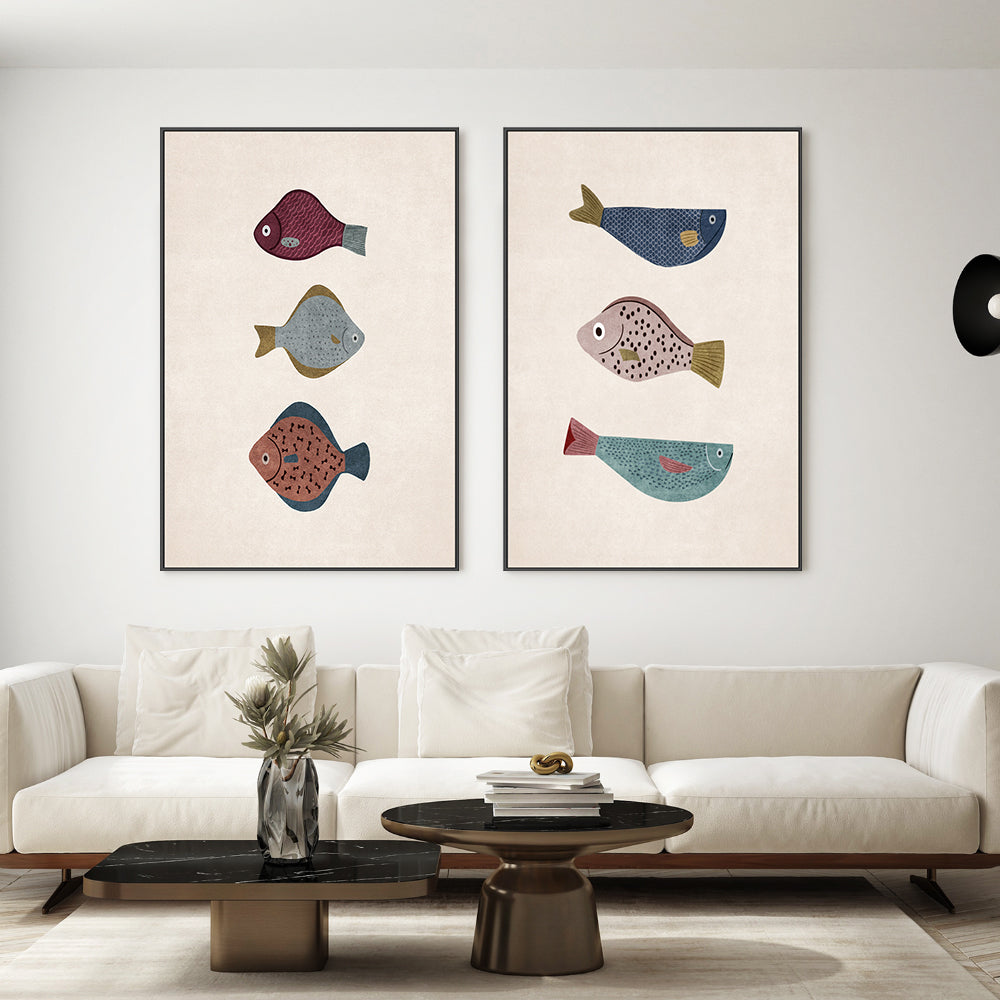 wall-art-print-canvas-poster-framed-Three Fish, Style A & B, Set Of 2 , By Emel Tunaboylu-GIOIA-WALL-ART
