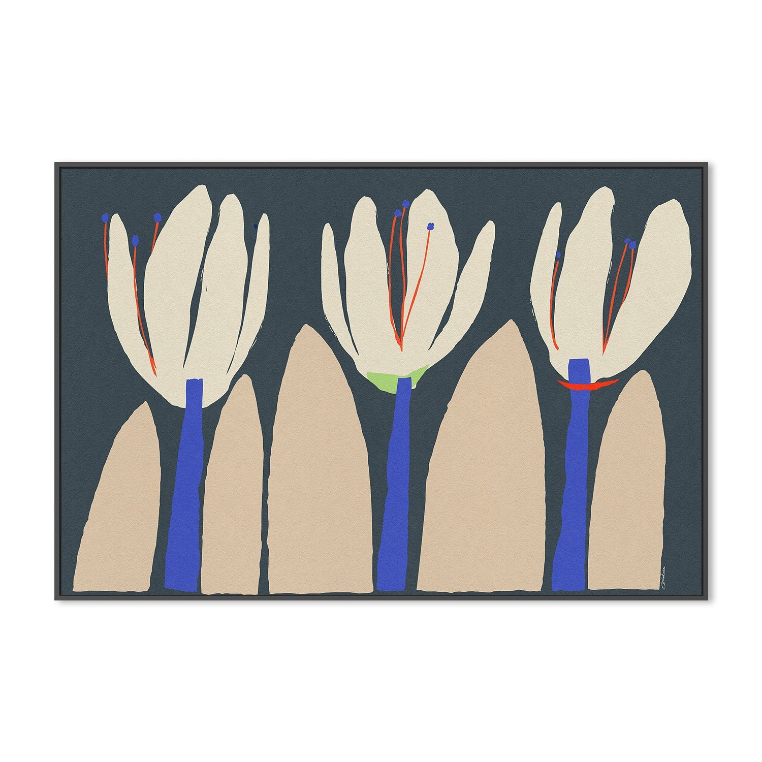 wall-art-print-canvas-poster-framed-Three Flowers On Dark Blue-3