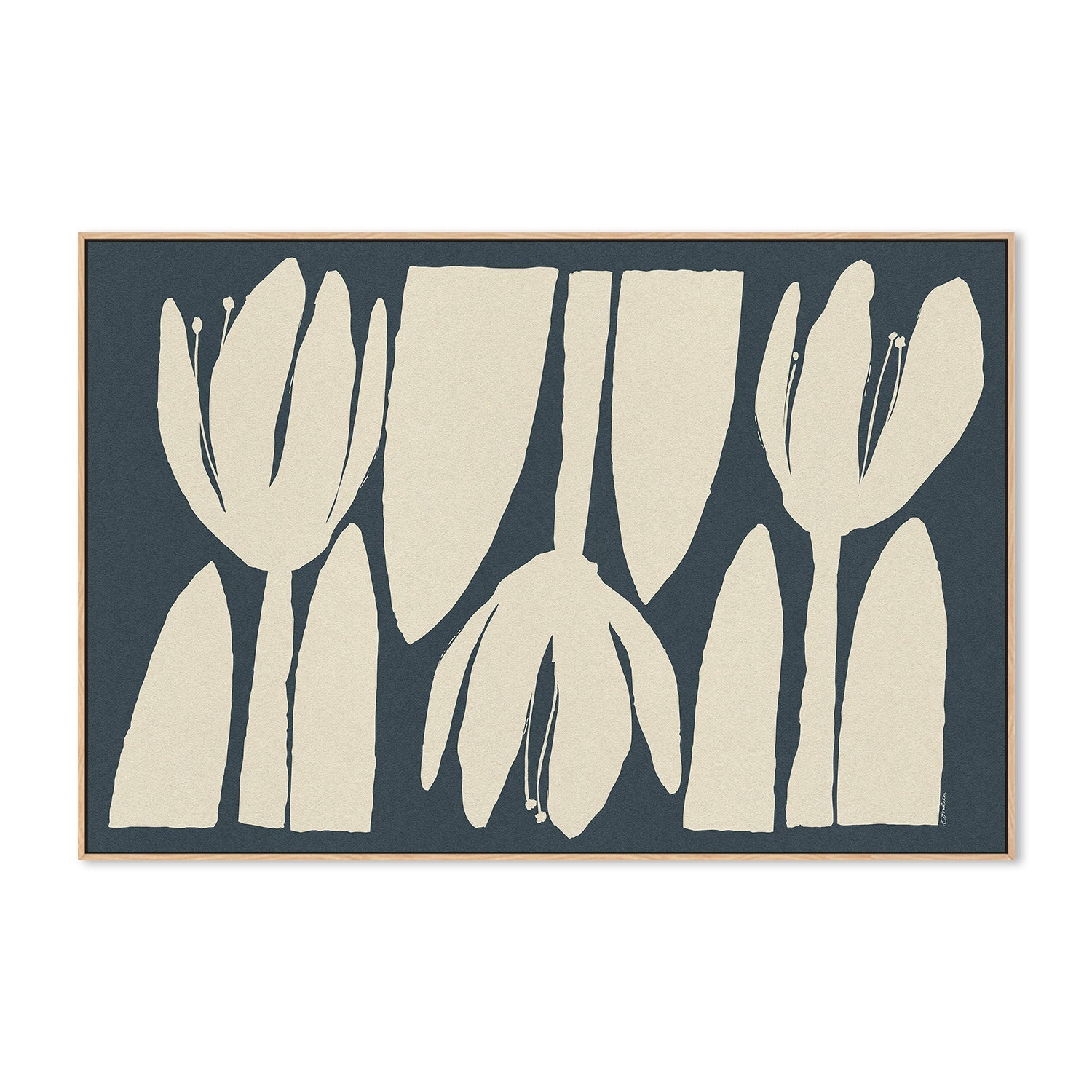 wall-art-print-canvas-poster-framed-Three Light Flowers On Dark Blue-4