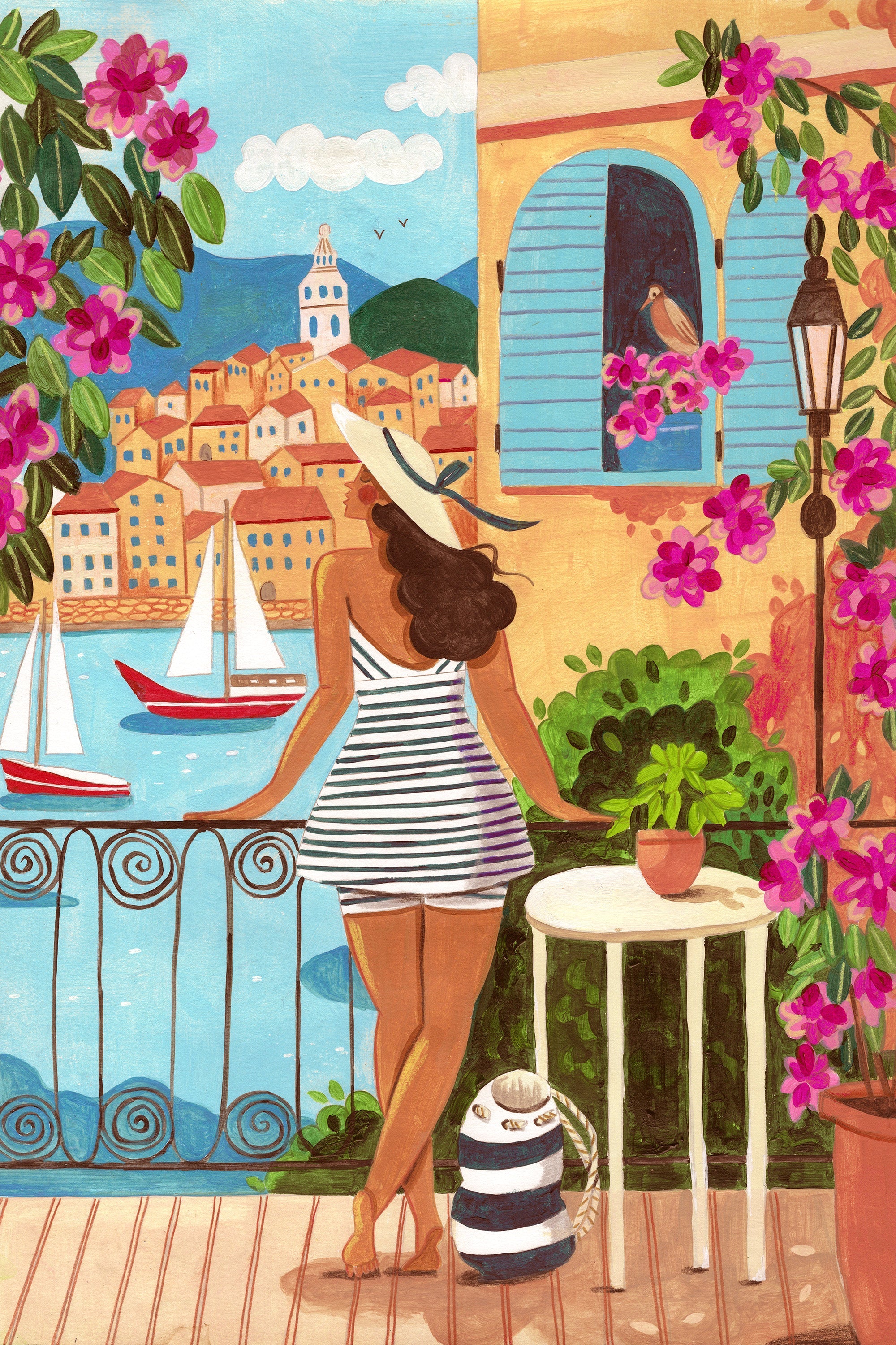 wall-art-print-canvas-poster-framed-Travel poster woman in Saint-Tropez-1