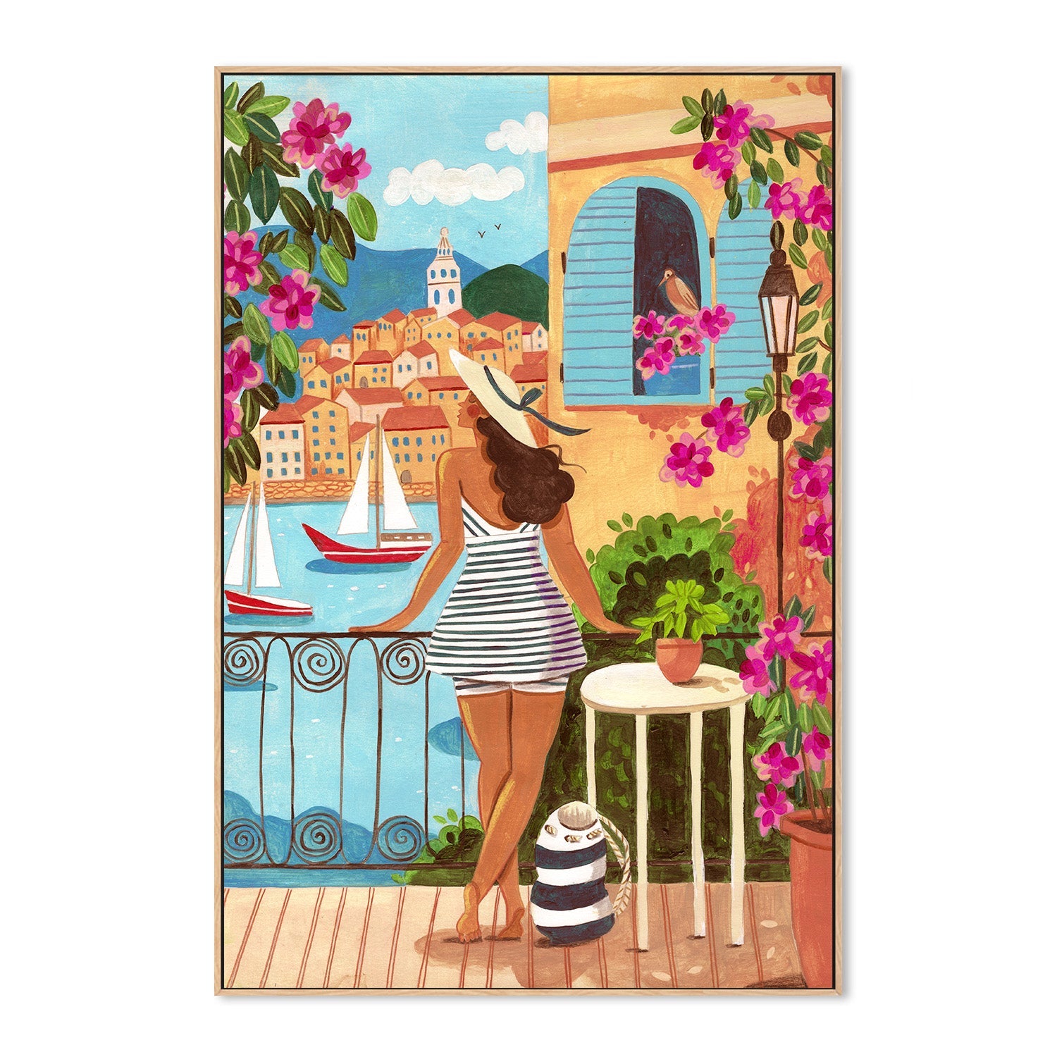 wall-art-print-canvas-poster-framed-Travel poster woman in Saint-Tropez-4