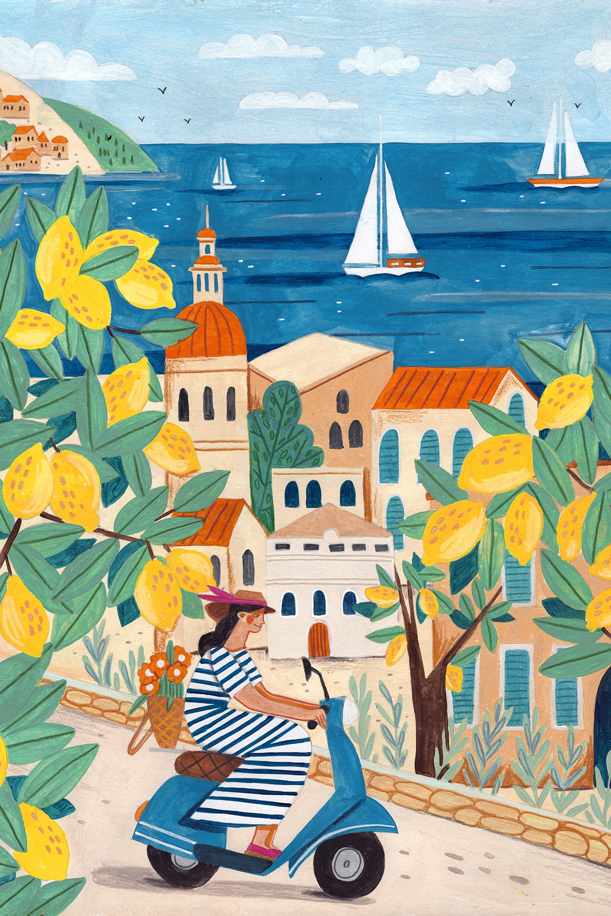 wall-art-print-canvas-poster-framed-Travel poster woman on the Amalfi coast, Italy-1