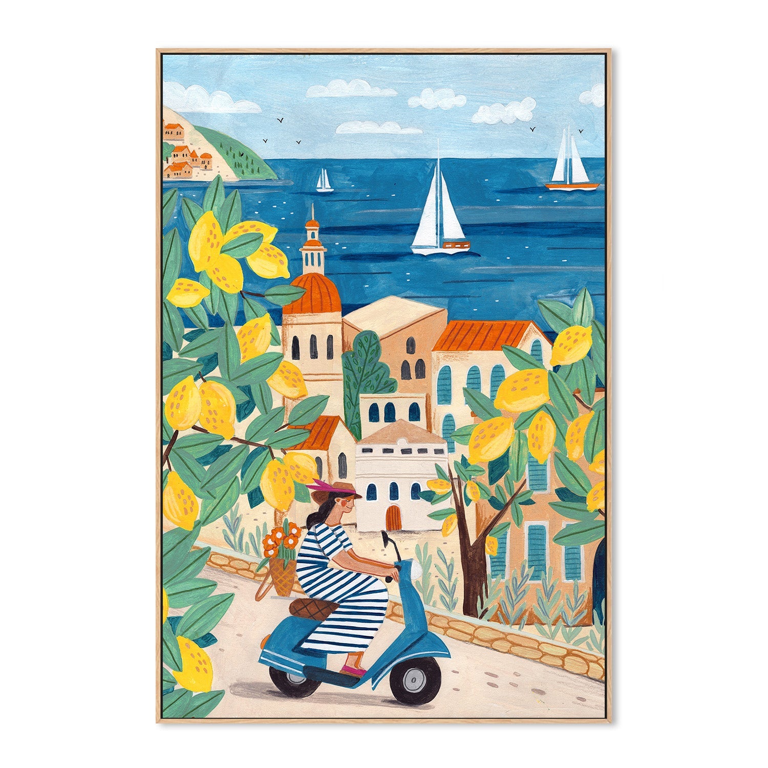 wall-art-print-canvas-poster-framed-Travel poster woman on the Amalfi coast, Italy-4