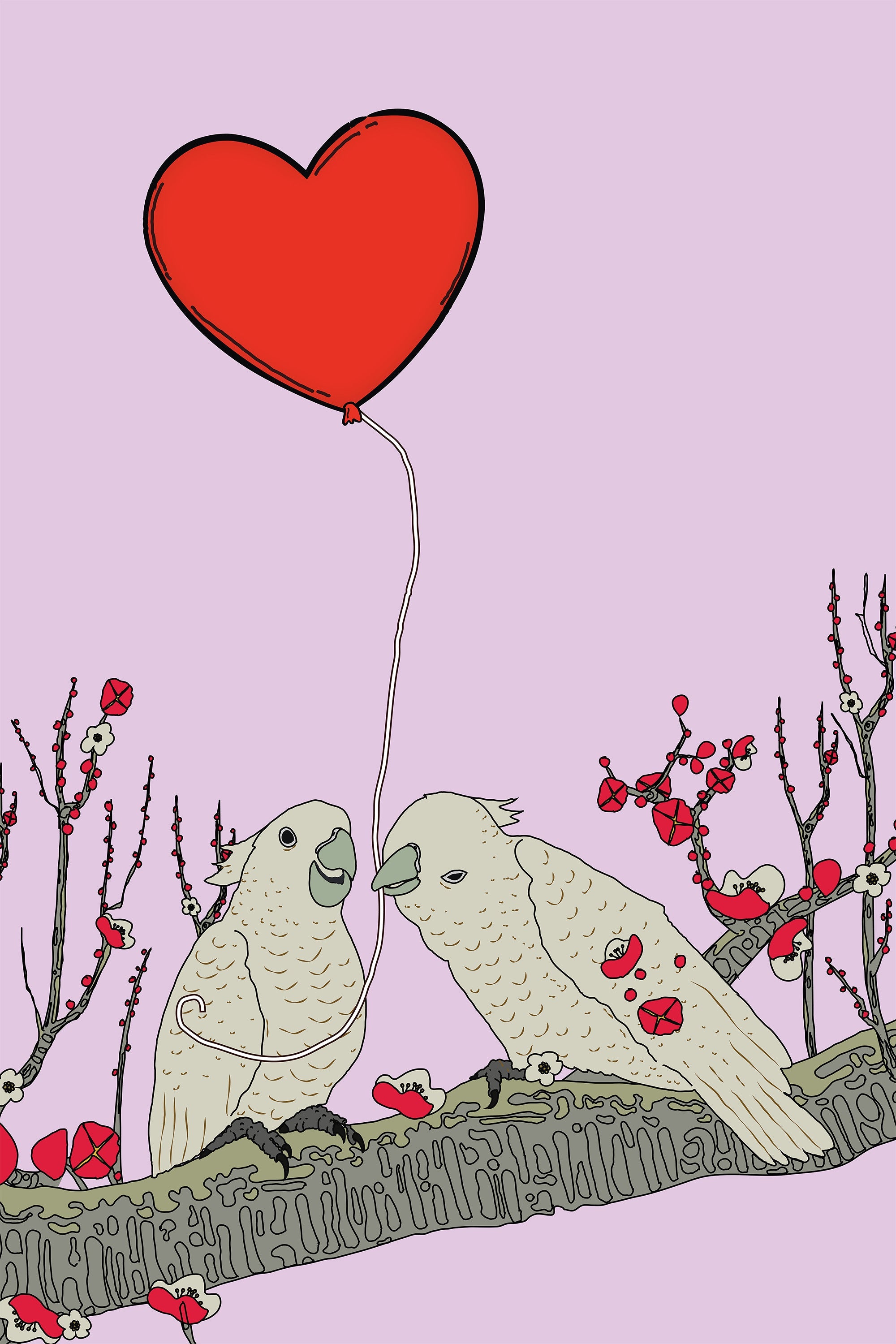 wall-art-print-canvas-poster-framed-Two Birds Perched On A Branch-1
