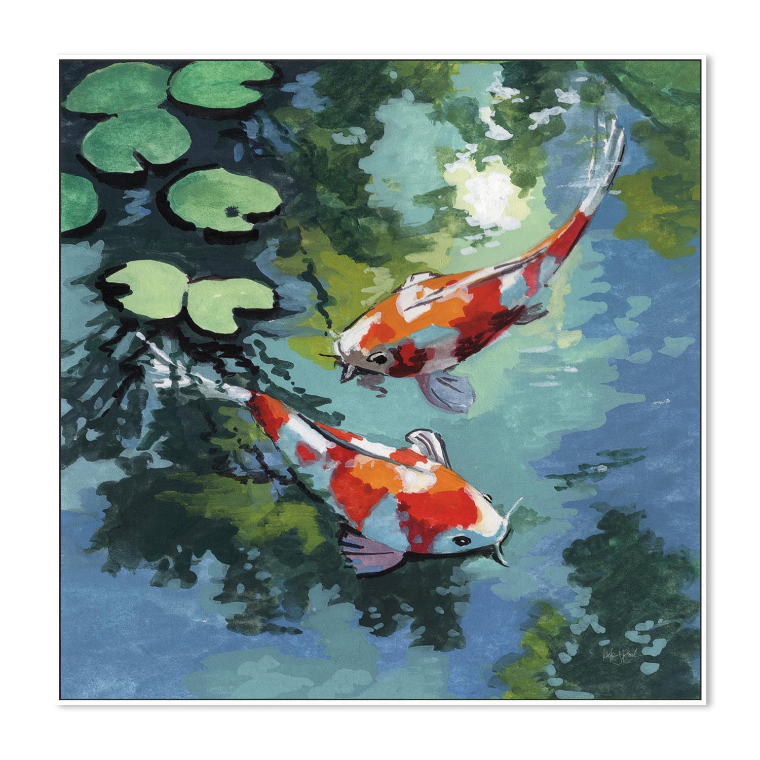 wall-art-print-canvas-poster-framed-Two Koi Fish In Pond-5