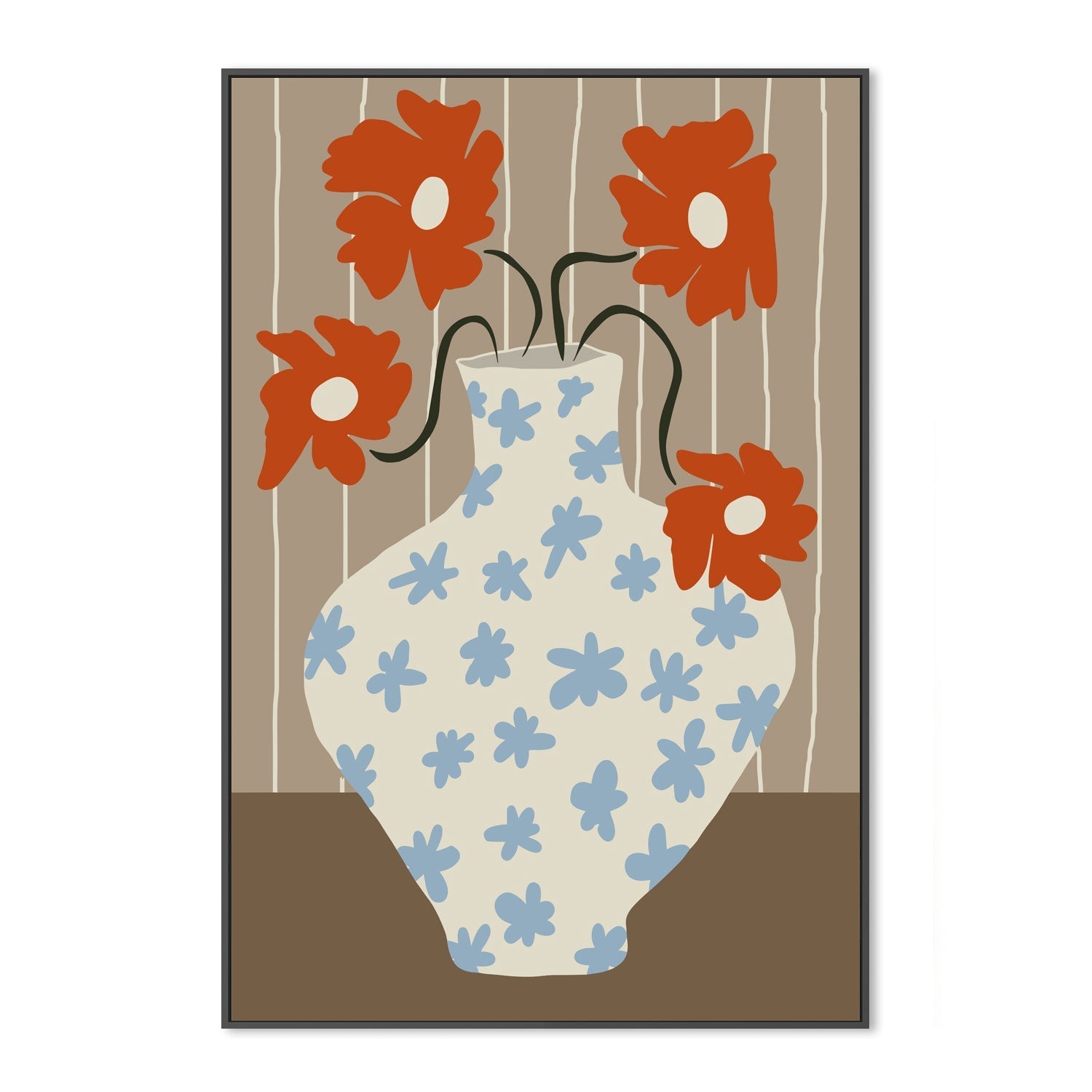 wall-art-print-canvas-poster-framed-Vintage Floral Pottery , By Miho Art Studio-3