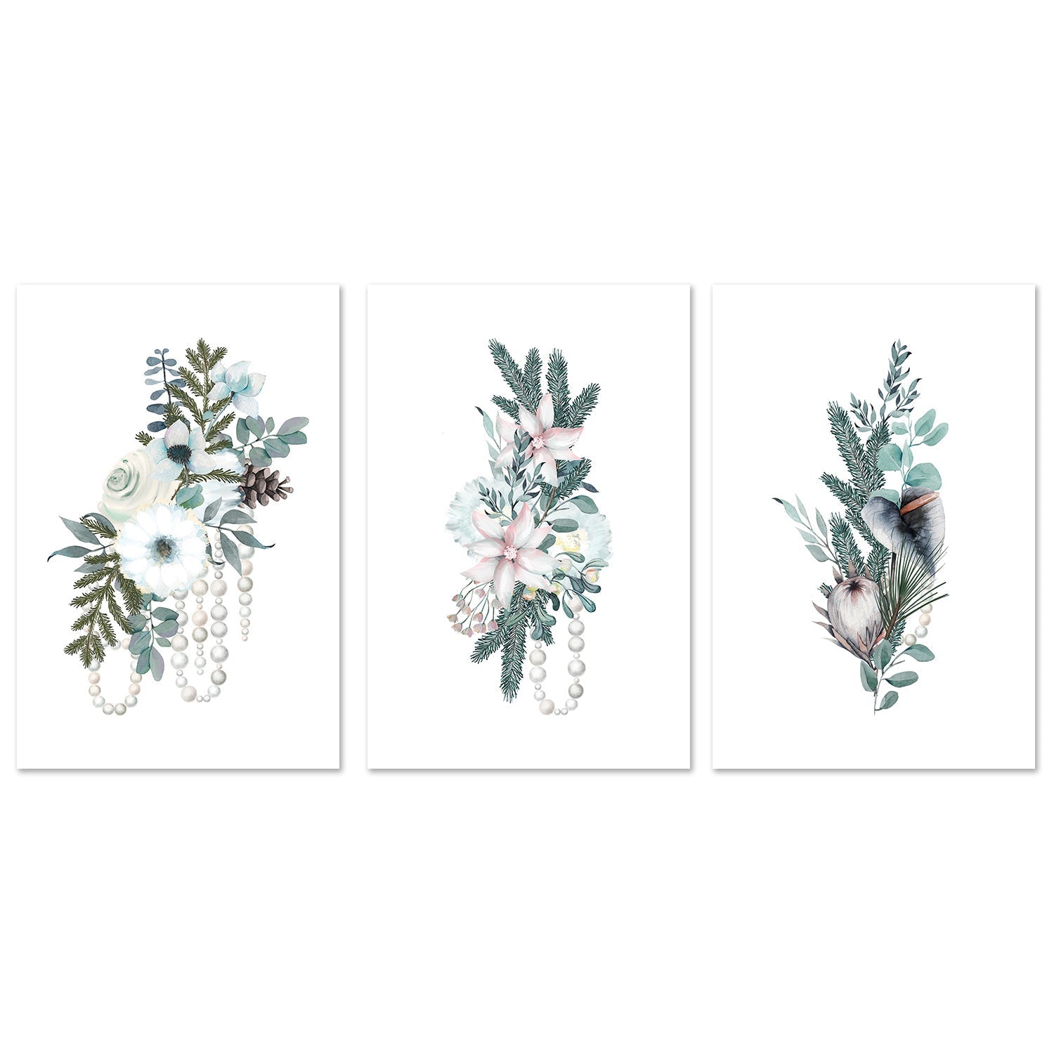 wall-art-print-canvas-poster-framed-Vintage Floral, Style A, B & C, Set Of 3-GIOIA-WALL-ART