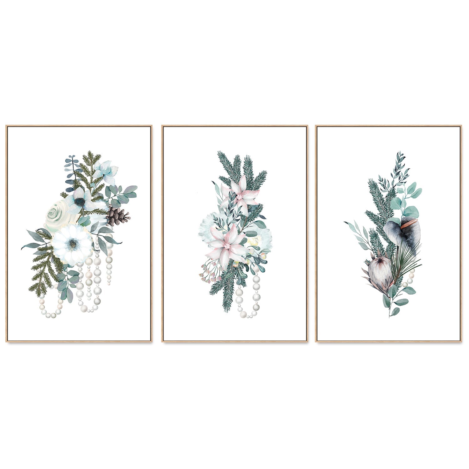 wall-art-print-canvas-poster-framed-Vintage Floral, Style A, B & C, Set Of 3-GIOIA-WALL-ART