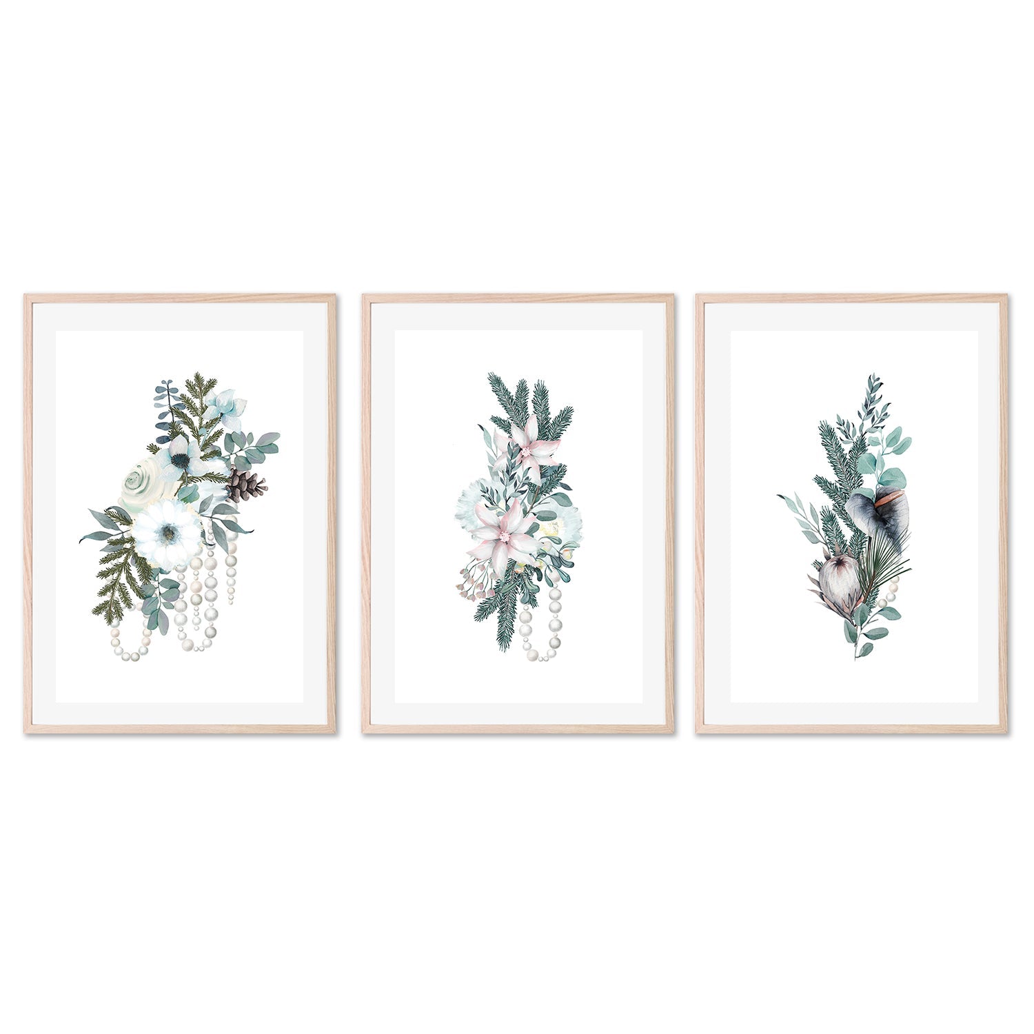 wall-art-print-canvas-poster-framed-Vintage Floral, Style A, B & C, Set Of 3-GIOIA-WALL-ART