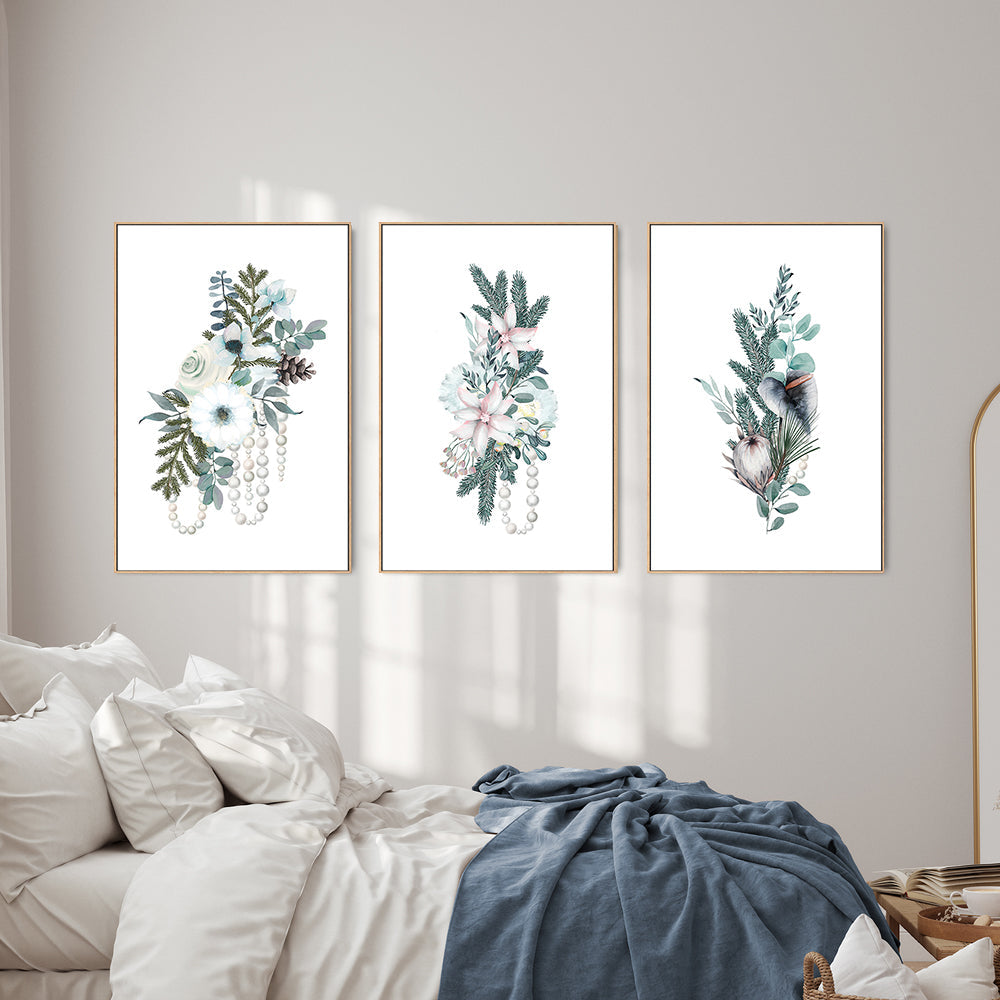 wall-art-print-canvas-poster-framed-Vintage Floral, Style A, B & C, Set Of 3-GIOIA-WALL-ART
