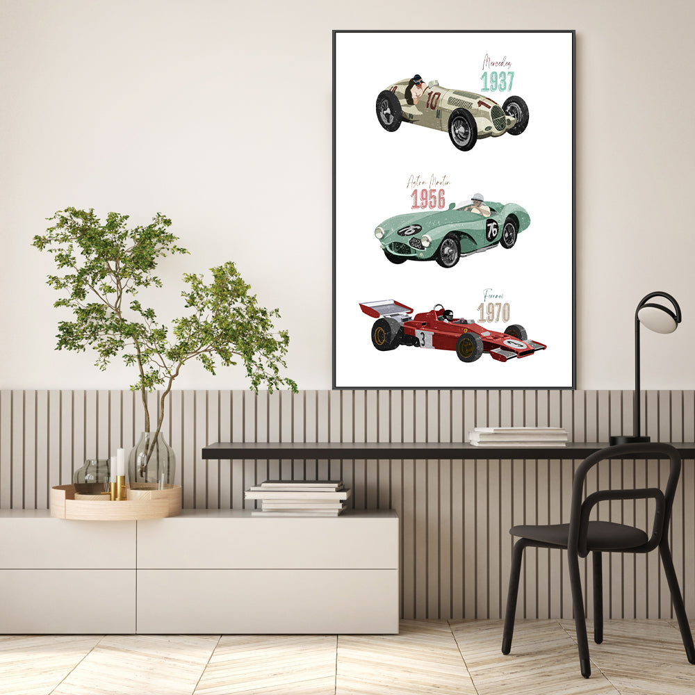 wall-art-print-canvas-poster-framed-Vintage Racecars, By Goed Blauw-GIOIA-WALL-ART