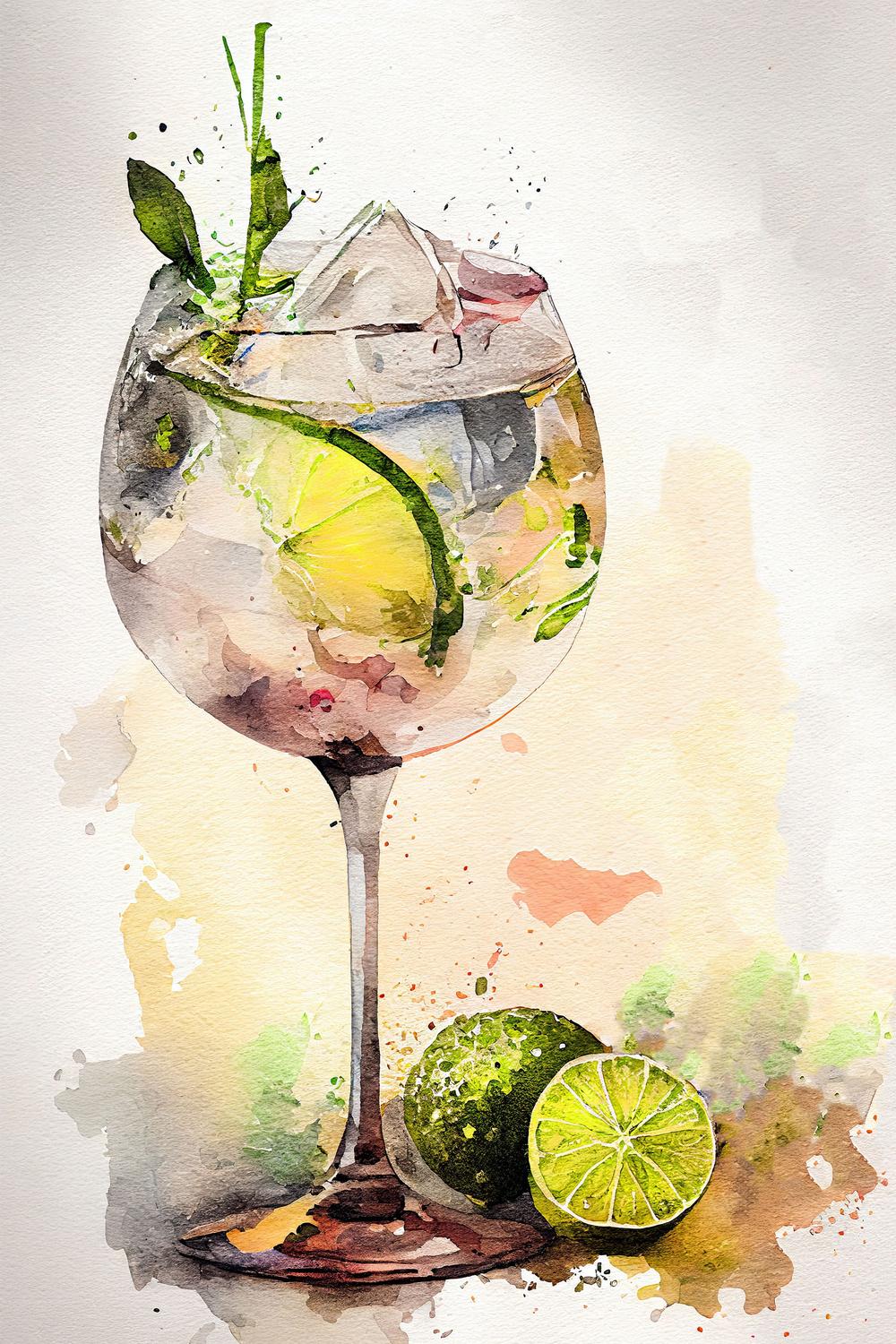 wall-art-print-canvas-poster-framed-Watercolor Gin Tonic-1
